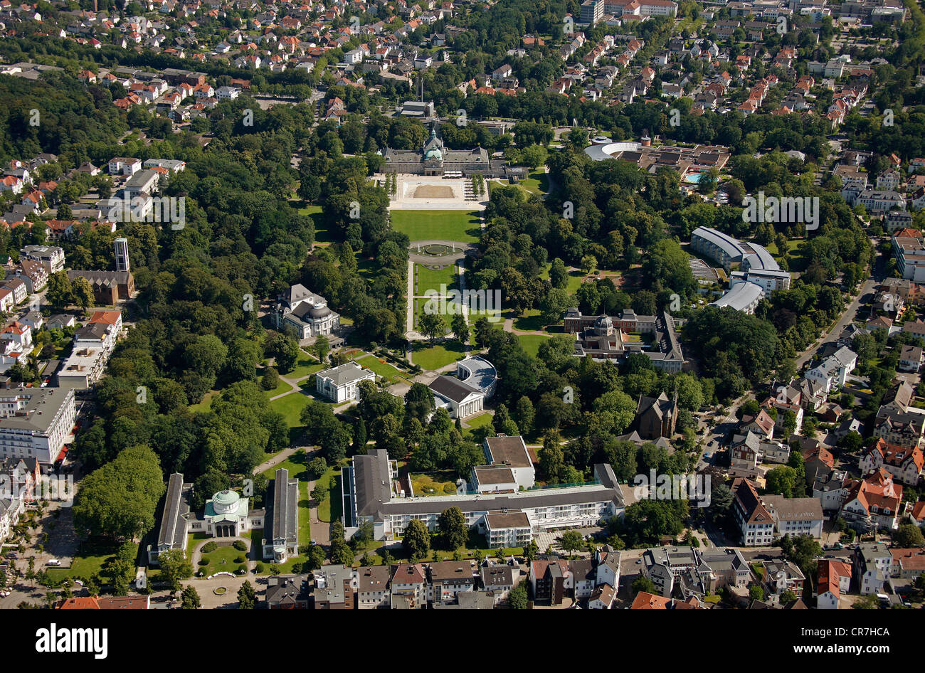Vue aérienne, des jardins du spa de Bad Oeynhausen, région Ostwestfalen-Lippe, Westphalie, Rhénanie-Palatinat, Allemagne, Europe Banque D'Images