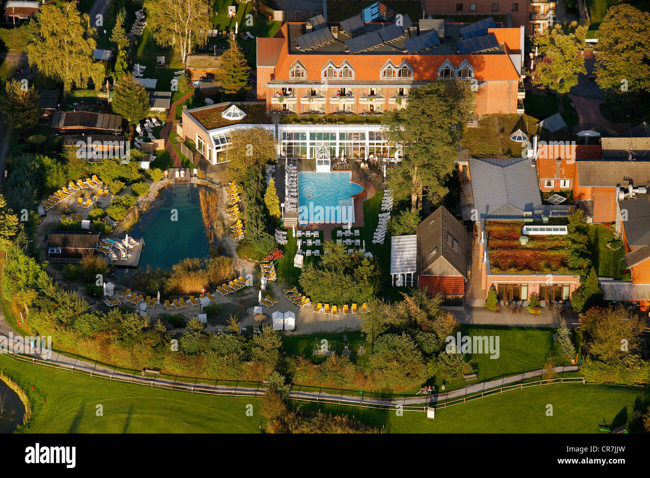 Vue aérienne, et Golf Jammertal Spa-Resort Datteln, Oer-Erkenschwick, Ruhr, Nordrhein-Westfalen, Germany, Europe Banque D'Images