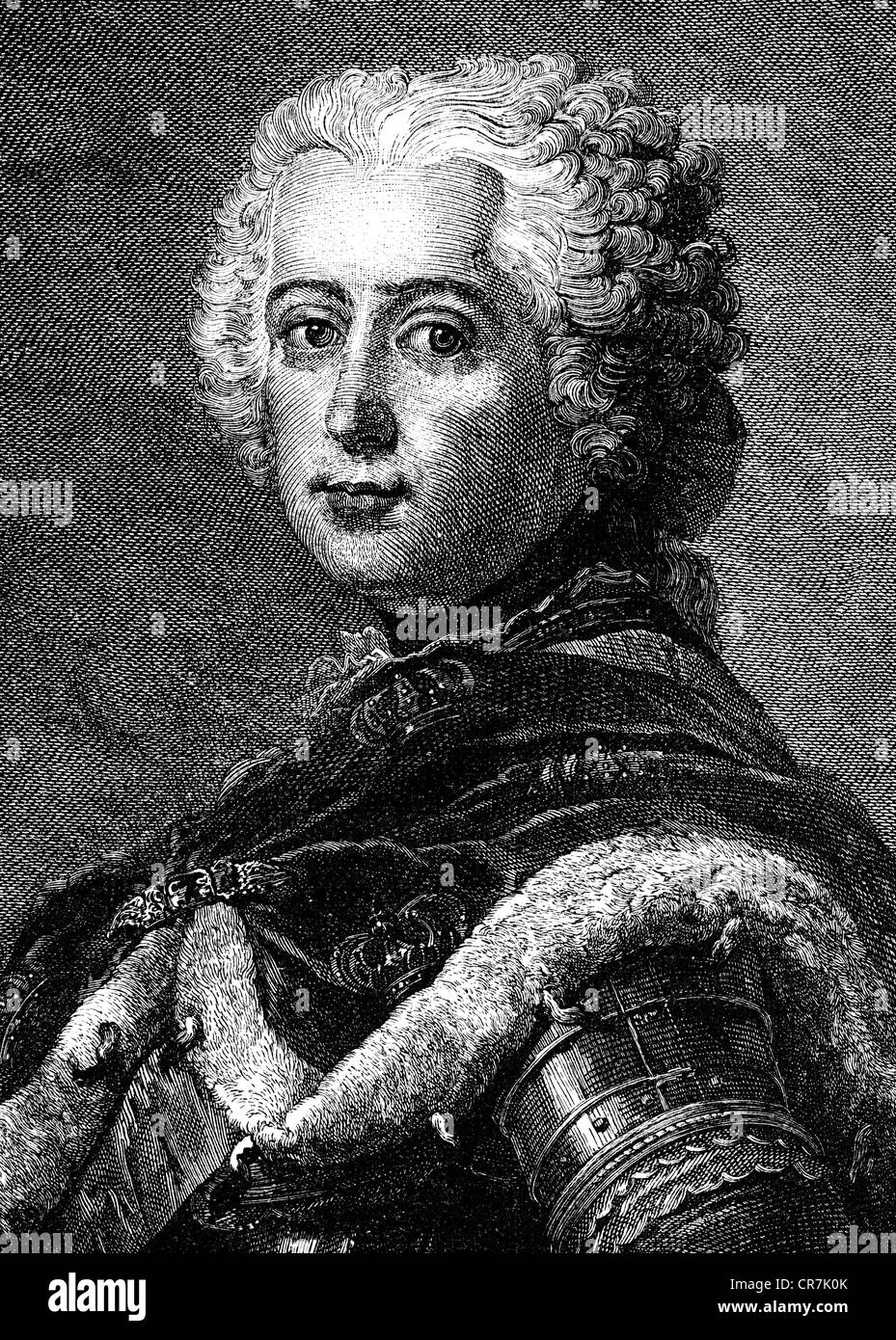 Frederick II les 'grandes', 24.1.1712 - 17.6.1786, le roi de Prusse 31.5.1740 - 17.6.1786, portrait, gravure sur bois, 19e siècle, après la peinture d'Antoine Pesne, 1742, l'artiste n'a pas d'auteur pour être effacé Banque D'Images