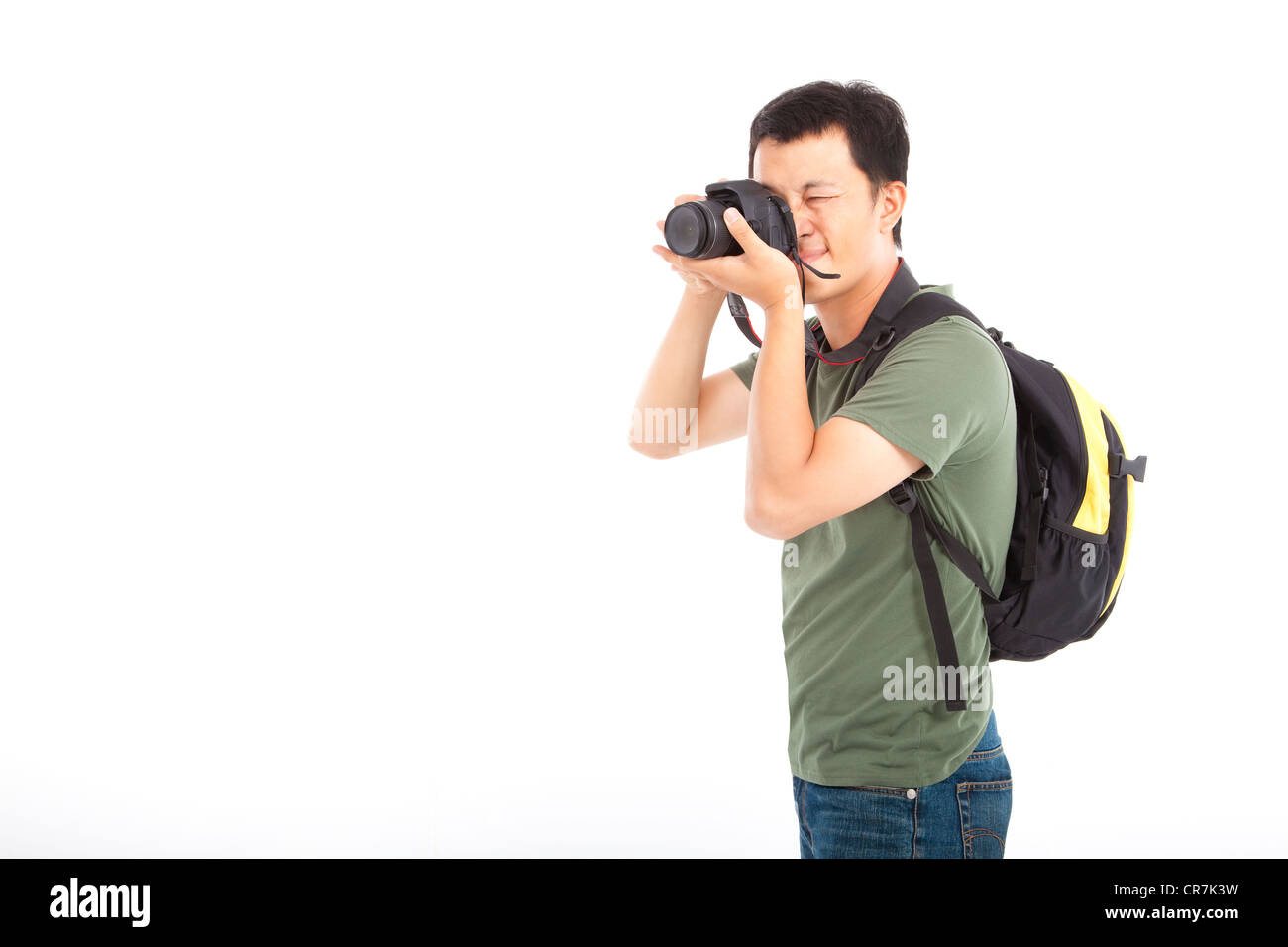 Jeune voyageur avec caméra photo Banque D'Images