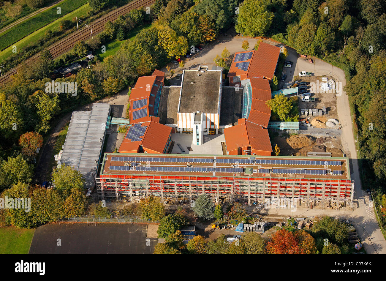 Vue aérienne, Essen-Ueberruhr grammar school, Essen, Ruhr, Nordrhein-Westfalen, Germany, Europe Banque D'Images