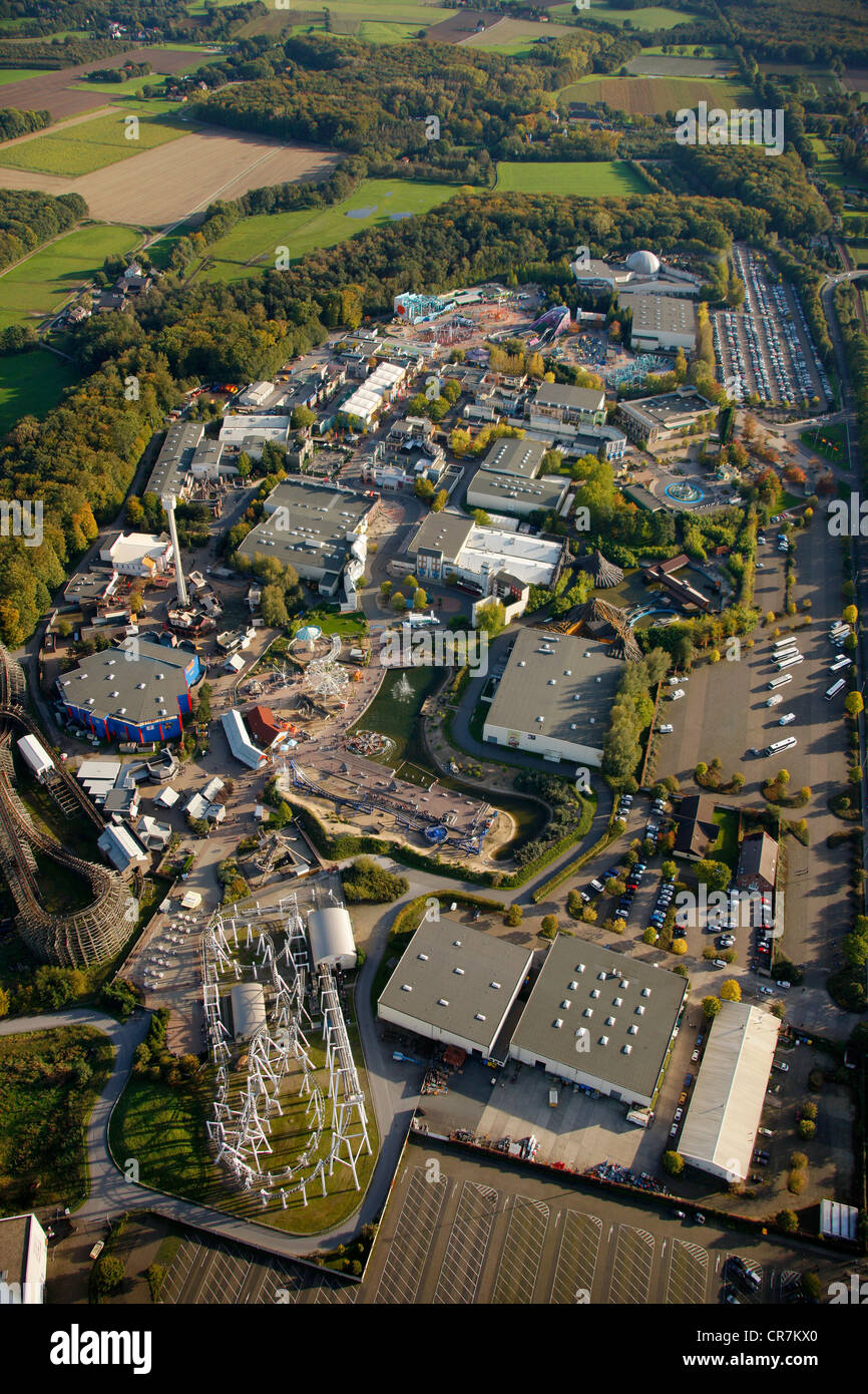 Vue aérienne, Movie Park Germany, amusement park, Bottrop Kirchhellen, Ruhr, Nordrhein-Westfalen, Germany, Europe Banque D'Images