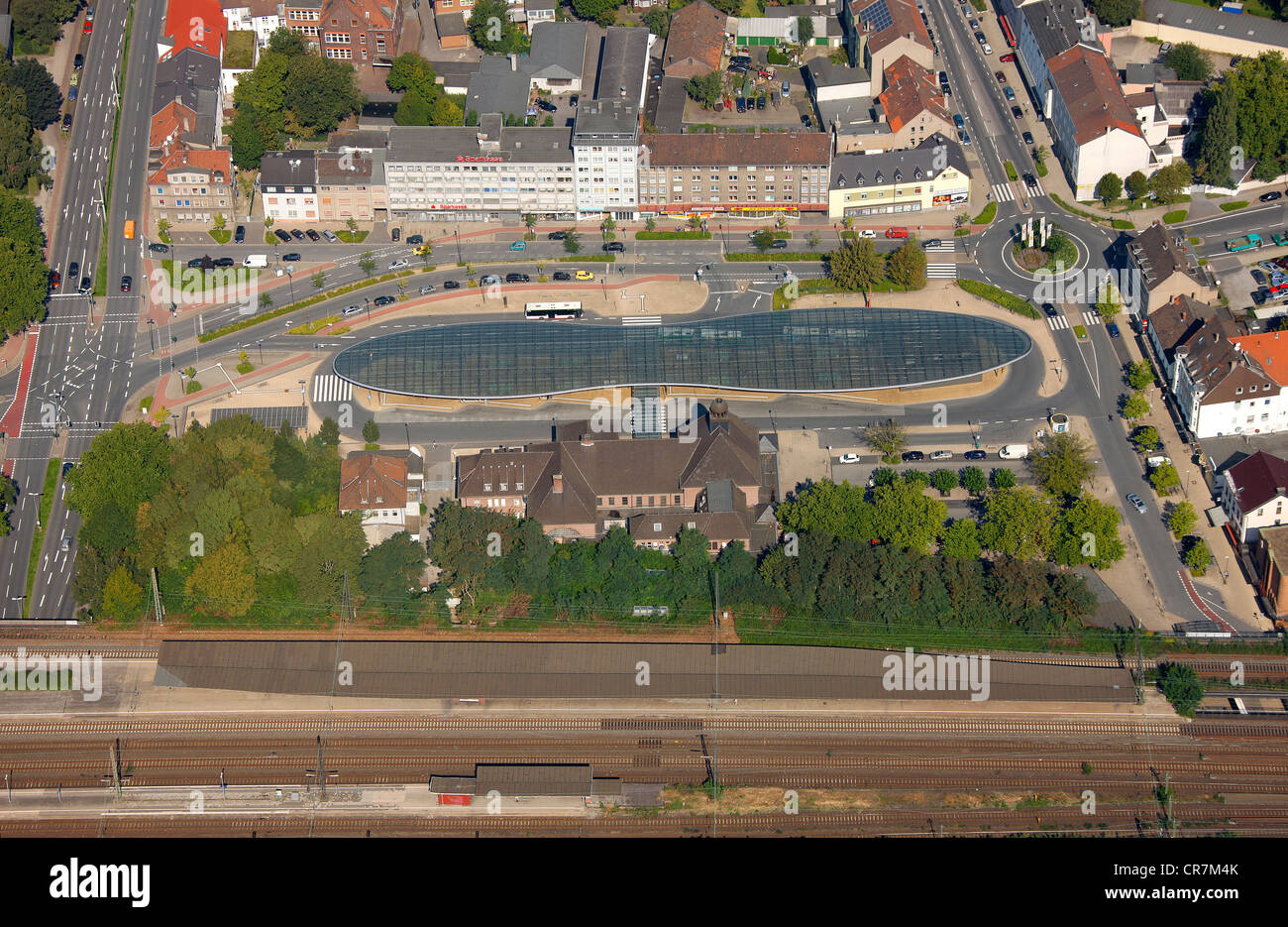 Vue aérienne, la station de bus, Herne, Ruhr, Nordrhein-Westfalen, Germany, Europe Banque D'Images