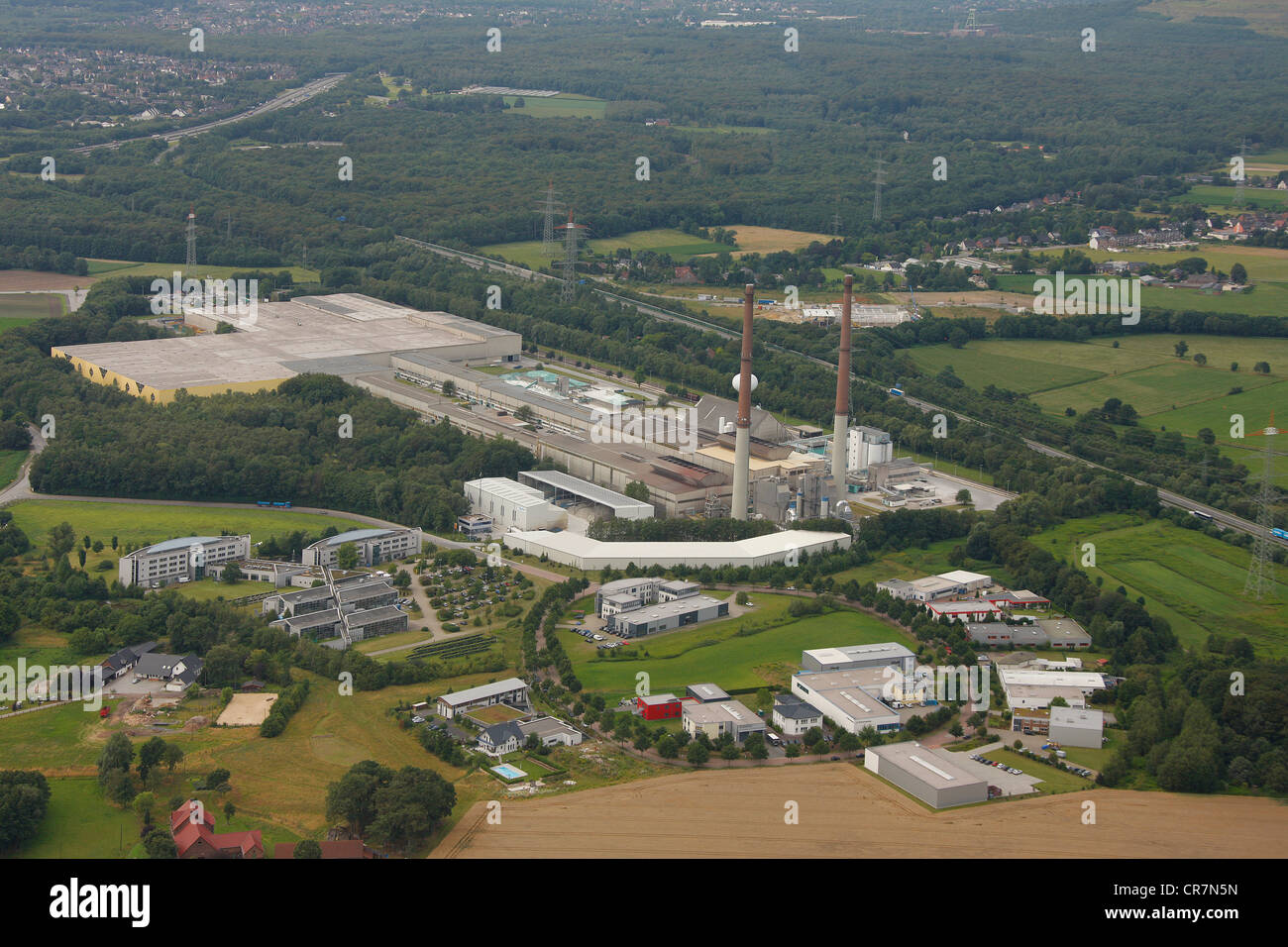 Vue aérienne d'Wiesenbusch, l'IWG, innovation centre, Pilkington Deutschland, Glashuette Gladbeck glassworks Banque D'Images