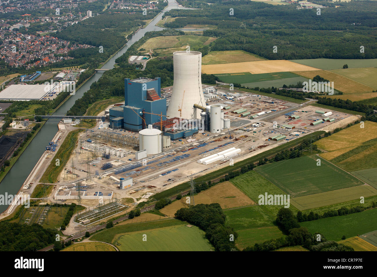 Vue aérienne, EON Datteln 4 Power Station, canal Dortmund-Ems, Datteln, Ruhr, Nordrhein-Westfalen, Germany, Europe Banque D'Images