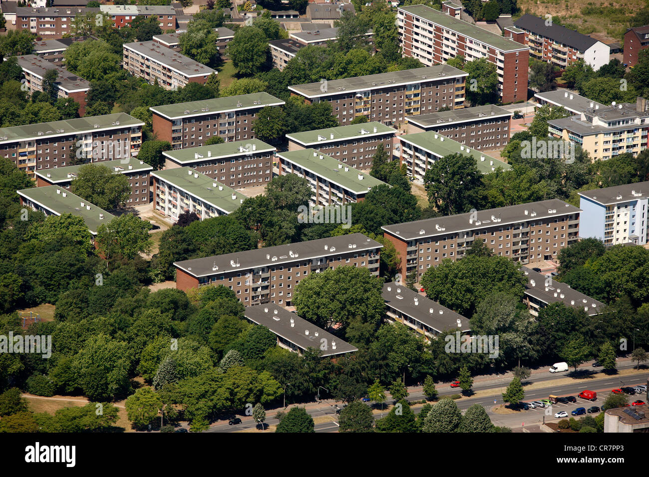 Vue aérienne, d'immeubles à appartements, Rheinhausen, Duisburg, Ruhr, Nordrhein-Westfalen, Germany, Europe Banque D'Images