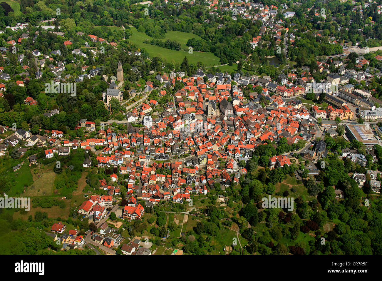 Vue aérienne, vieille ville, Kronberg im Taunus, Hesse, Germany, Europe Banque D'Images