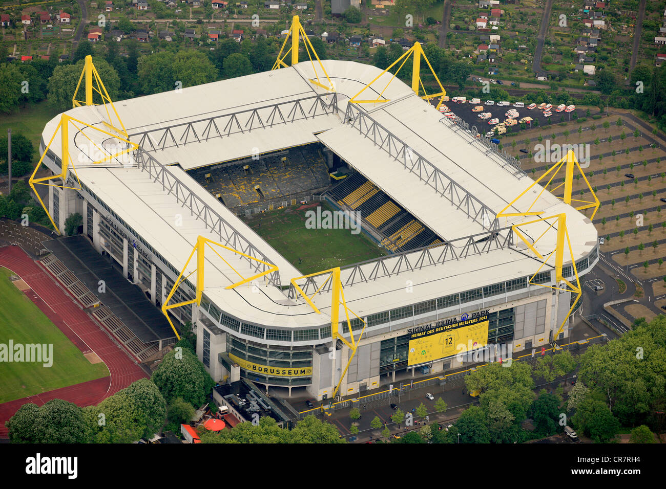 Vue aérienne, parc Signal Iduna durant le championnat célébration du Borussia Dortmund, Dortmund, BVB, Ruhr Banque D'Images
