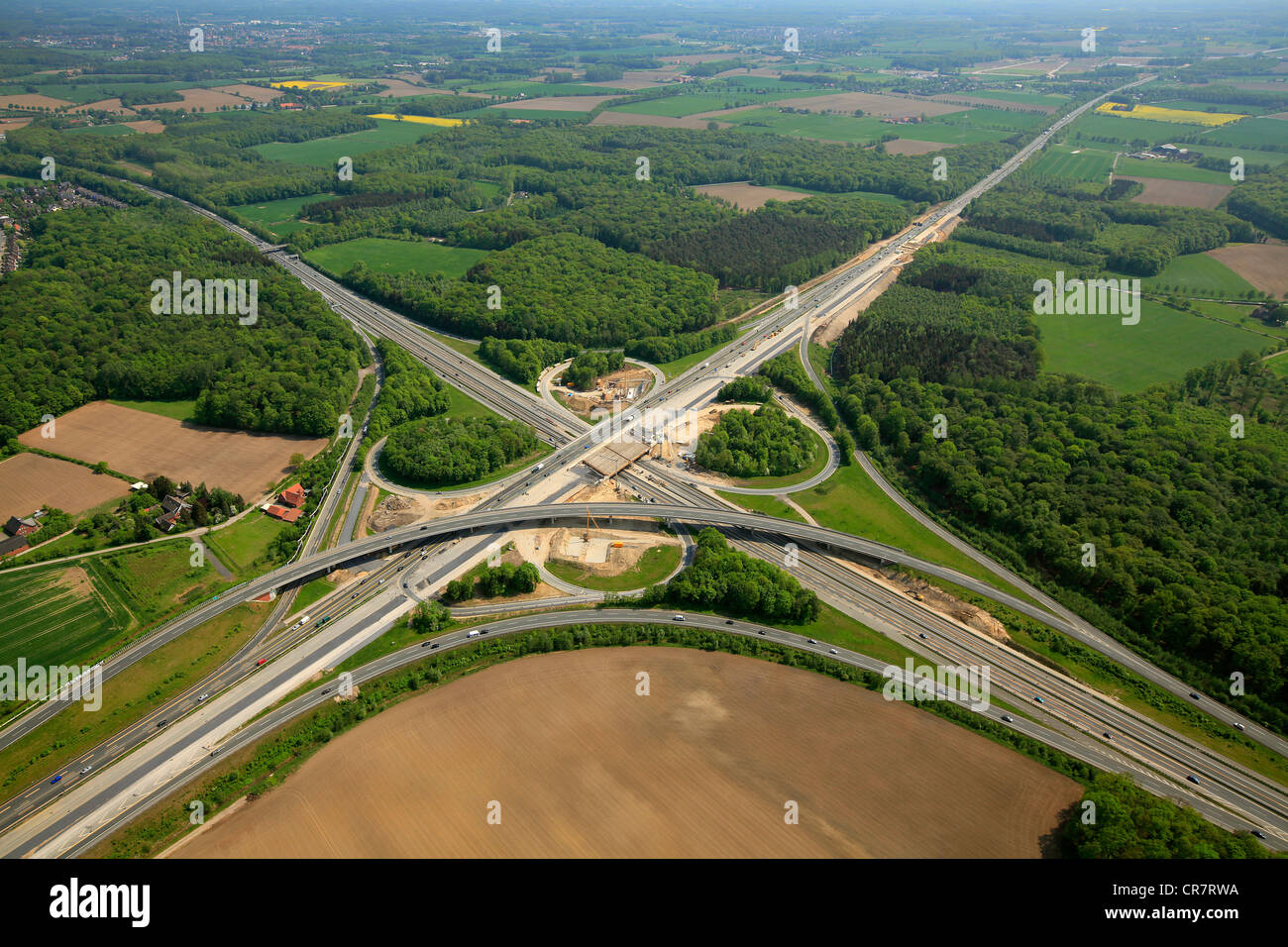 Vue aérienne, l'autoroute a43, B51, l'autoroute de la région de Münster, Rhénanie du Nord-Westphalie, Allemagne, Europe Banque D'Images