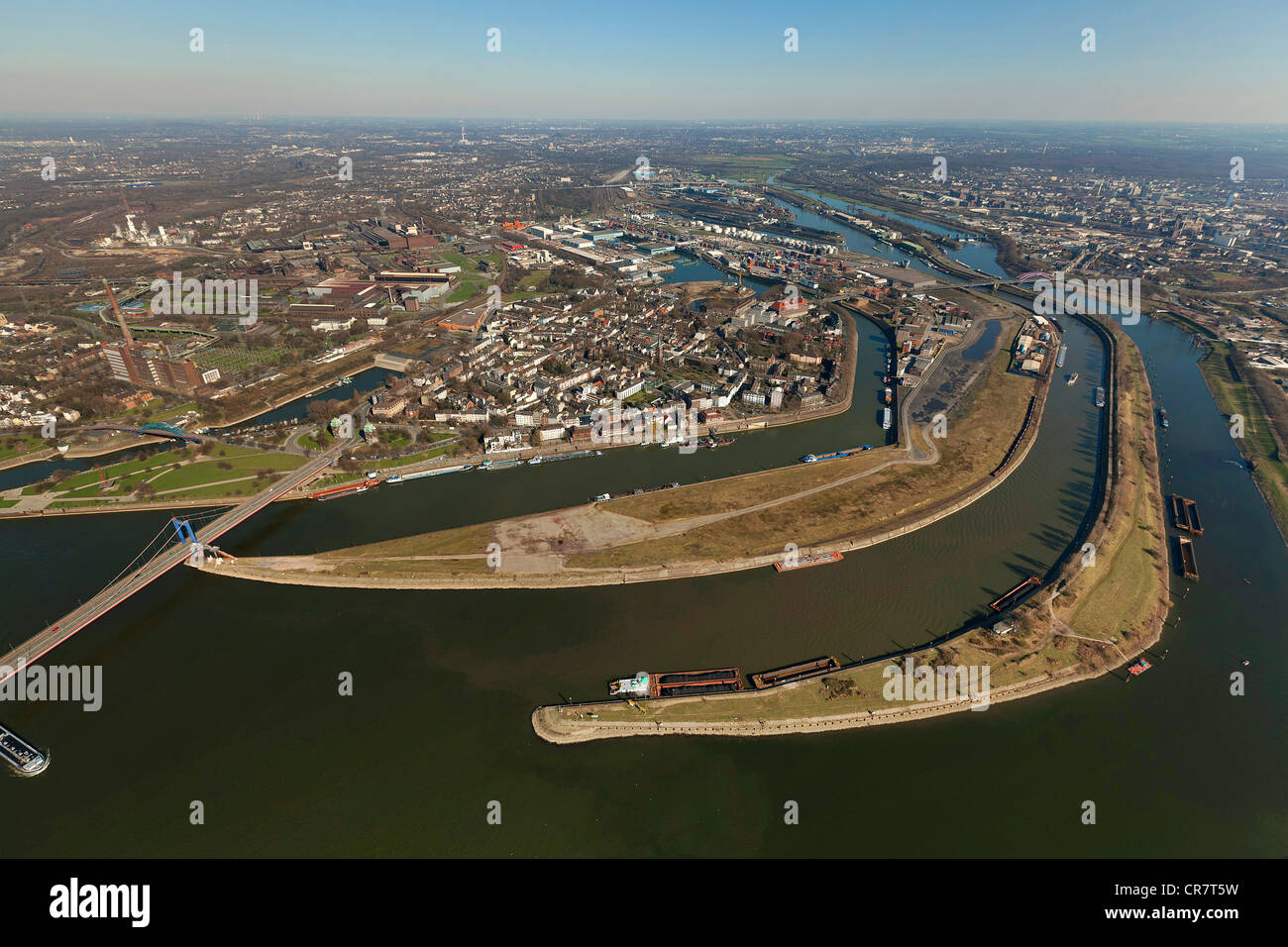 Vue aérienne, l'estuaire de la Ruhr, Duisburg Ruhrort, district, région de la Ruhr, Nordrhein-Westfalen, Germany, Europe Banque D'Images