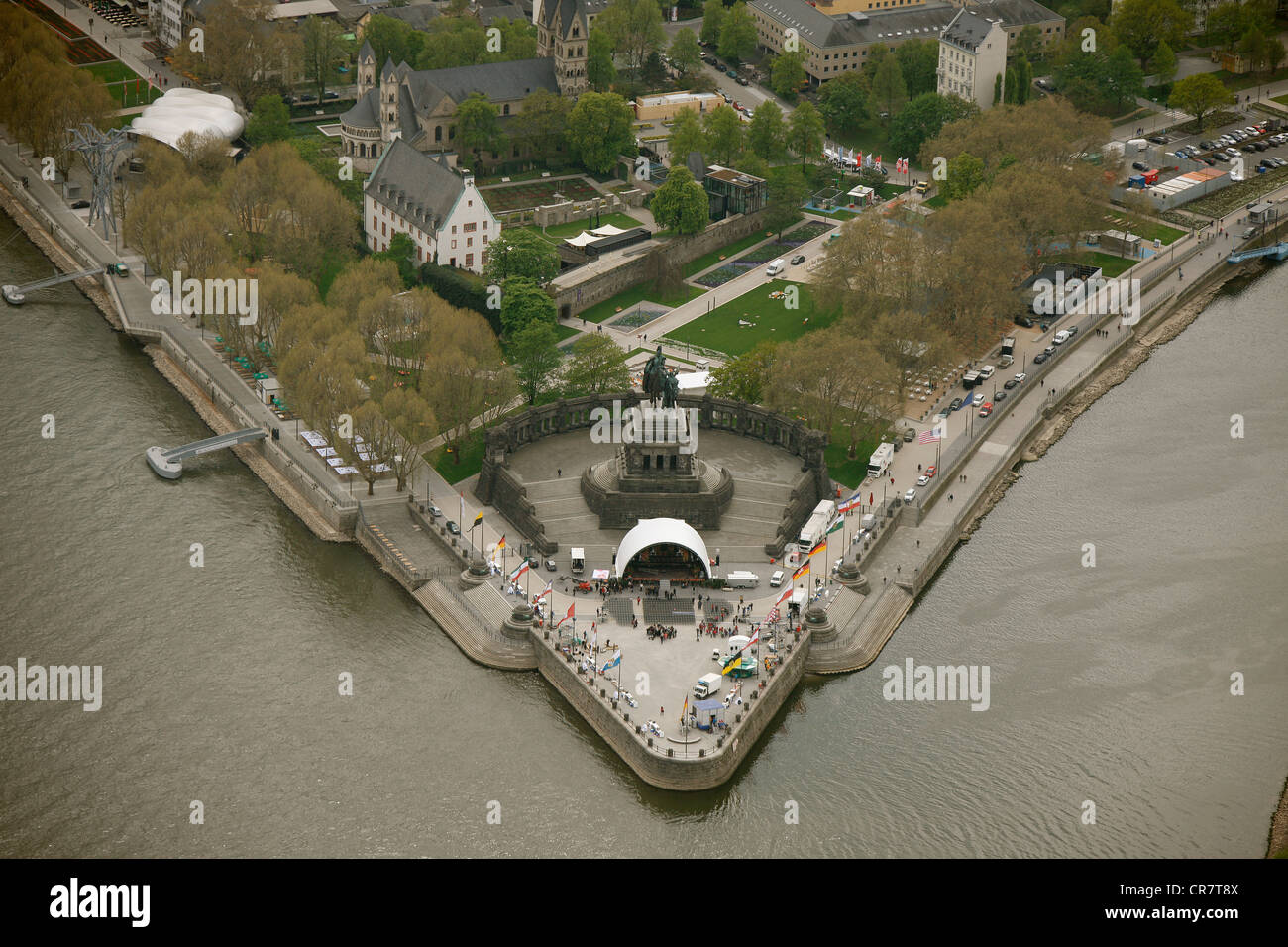 Vue aérienne, Deutsches Eck, le quartier allemand, la Moselle et le Rhin, Bundesgartenschau 2011, Federal Garden Show 2011 Banque D'Images