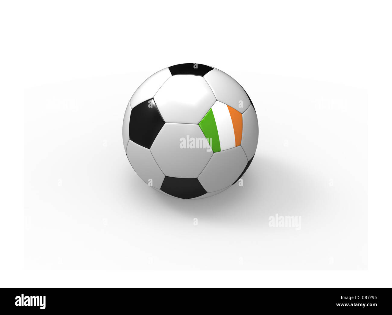 Ballon de soccer, rendu 3D avec l'Irlande drapeau, isolé sur fond blanc, Ombre légère Banque D'Images