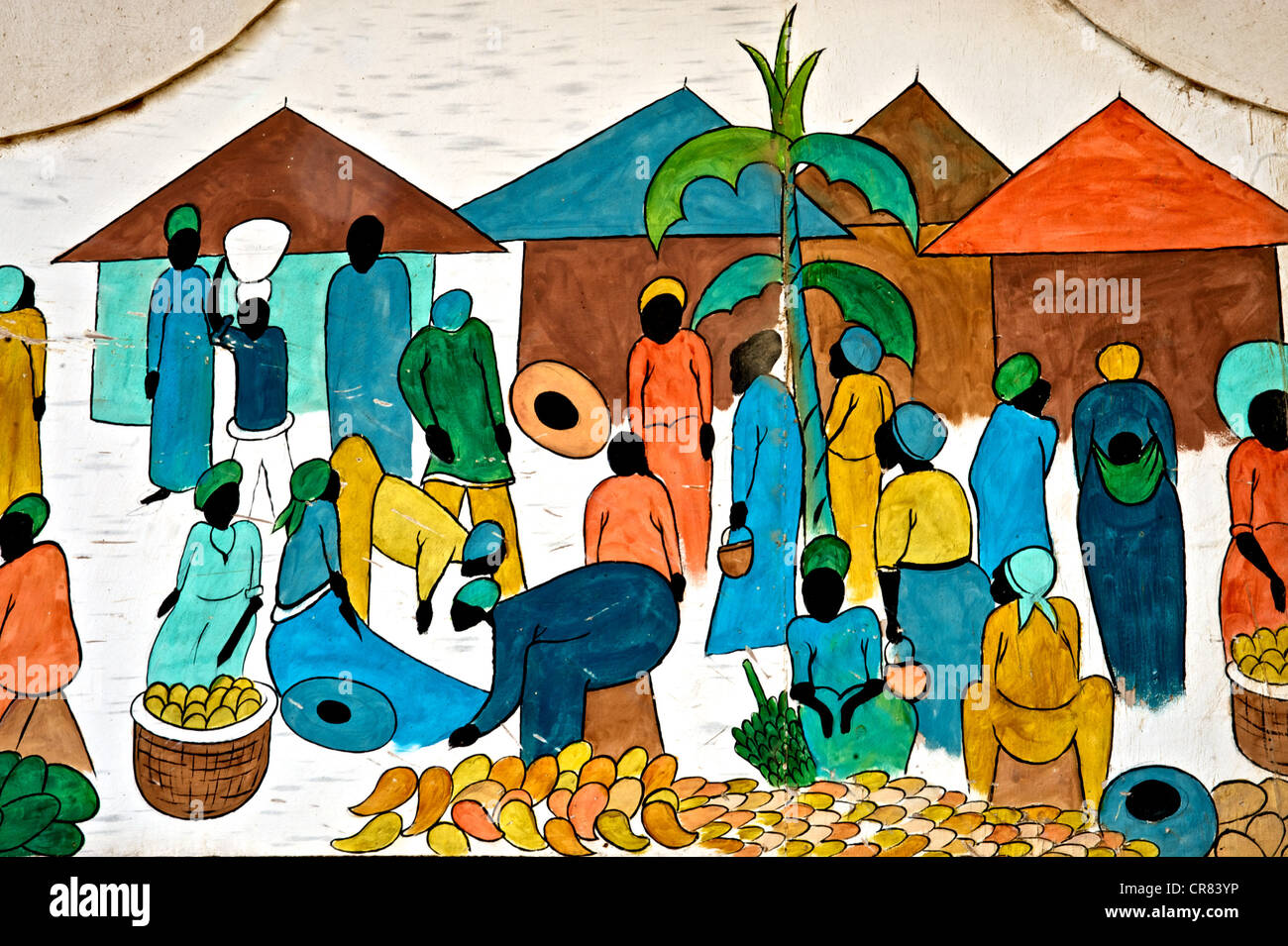 Détail de l'artistique dessin coloré représentant la vie africaine Banque D'Images