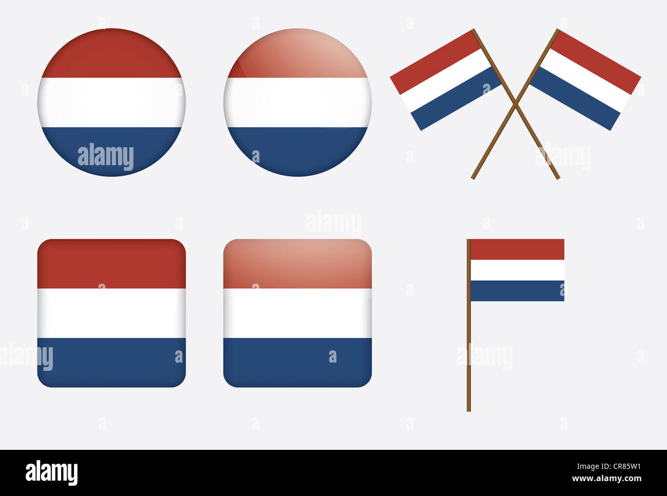 Set de badges avec le drapeau du Royaume des Pays-Bas illustration Banque D'Images