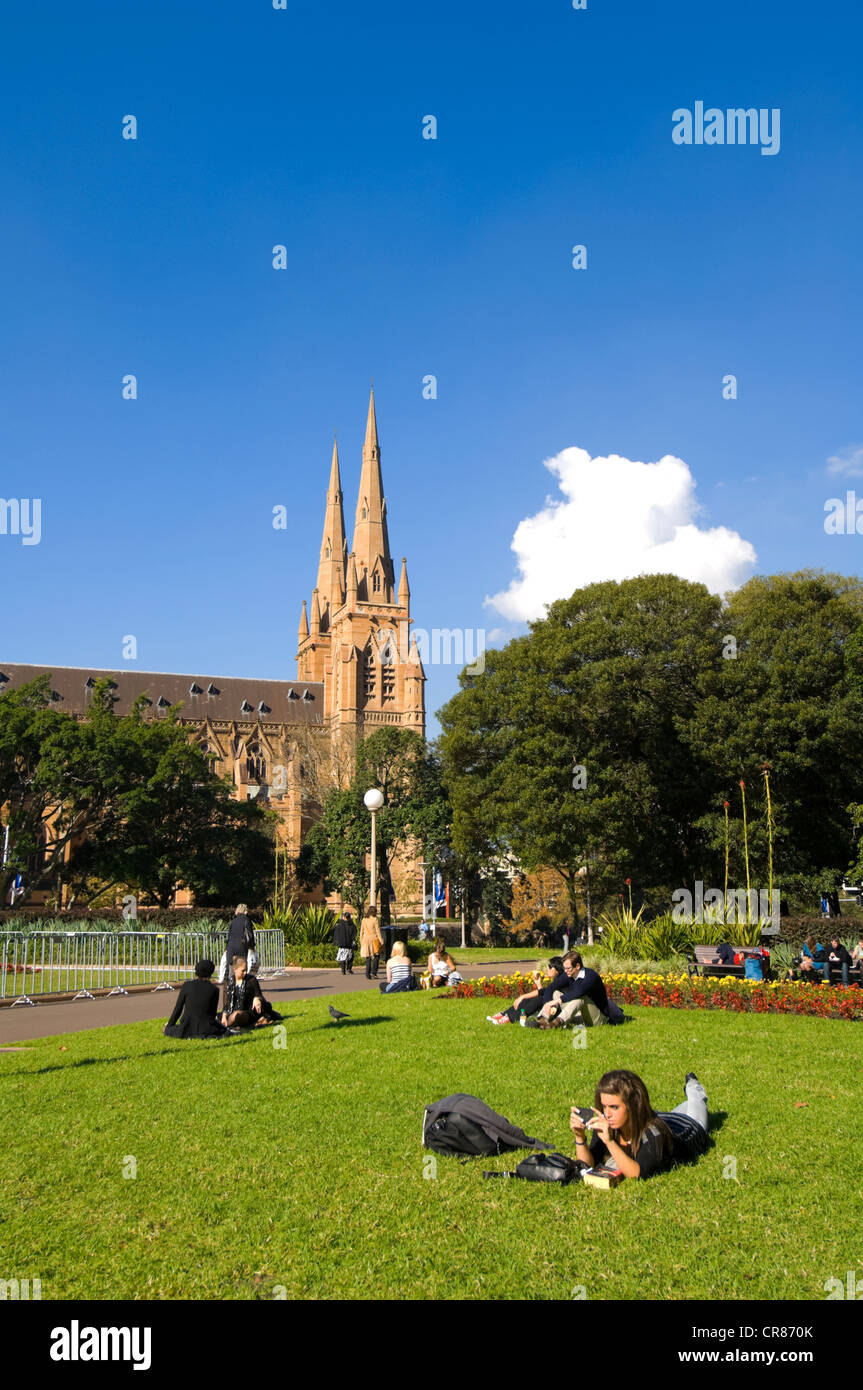 Hyde Park et la cathédrale St Mary, Sydney, New South Wales, Australia Banque D'Images