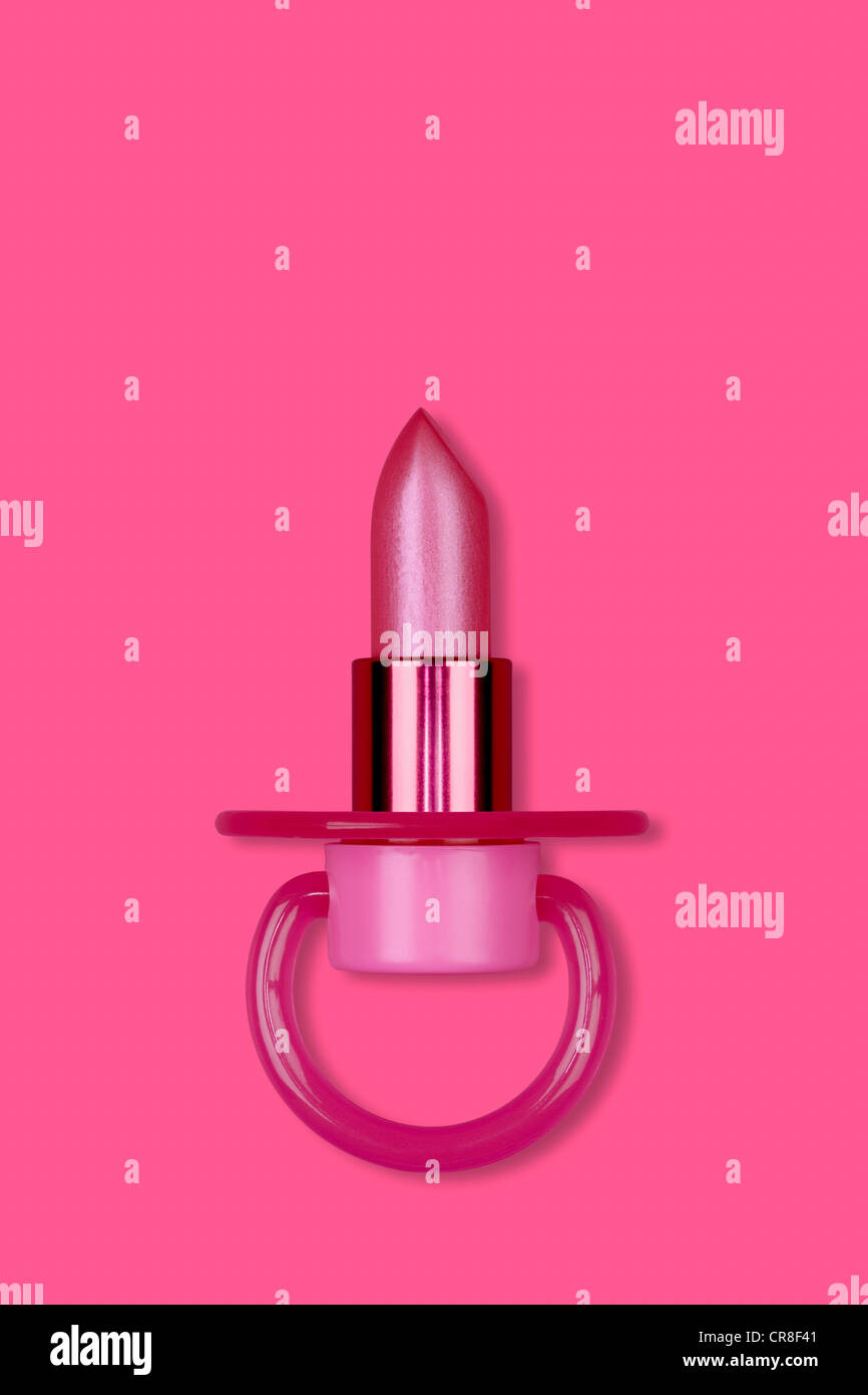 Rouge à lèvres rose en forme de sucette Banque D'Images