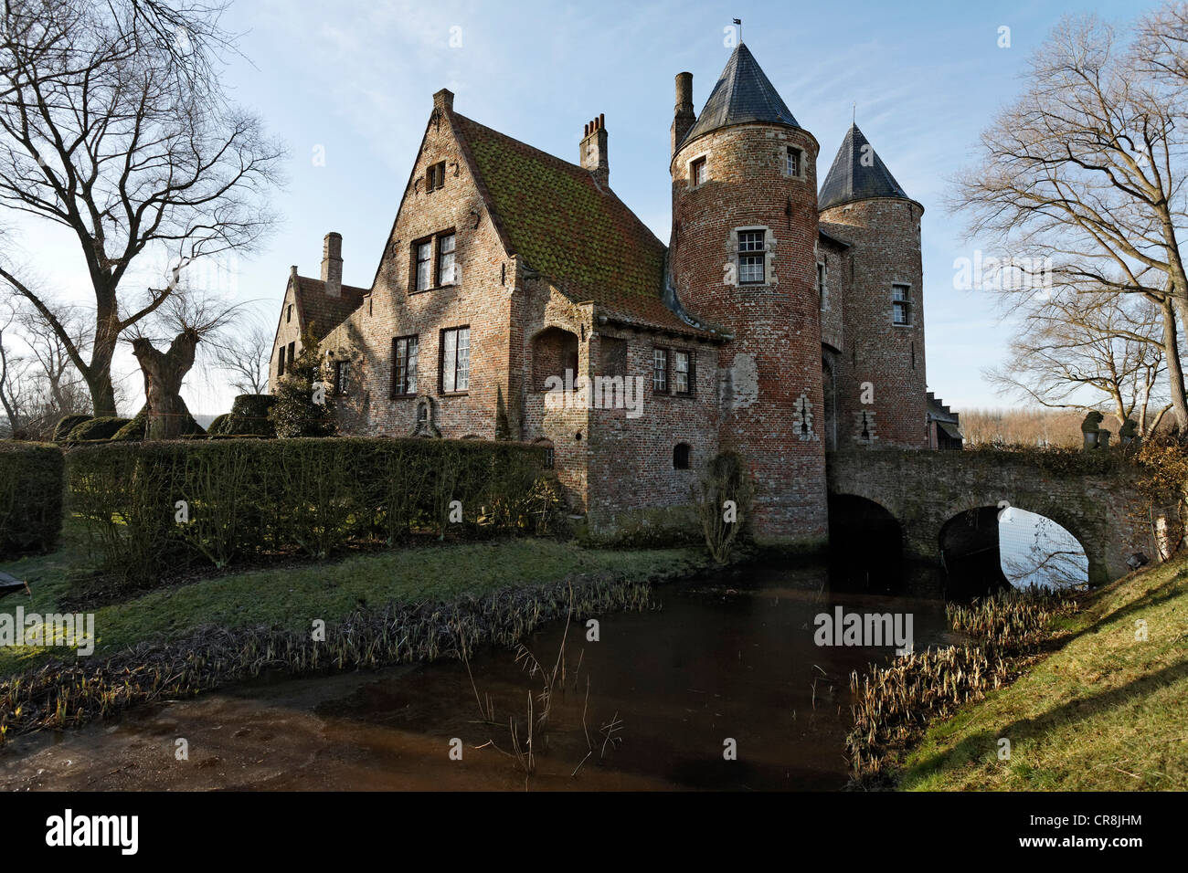 Ooostkerke château du 14ème siècle, village de Ooostkerke-Damme, Flandre occidentale, Belgique, Europe Banque D'Images