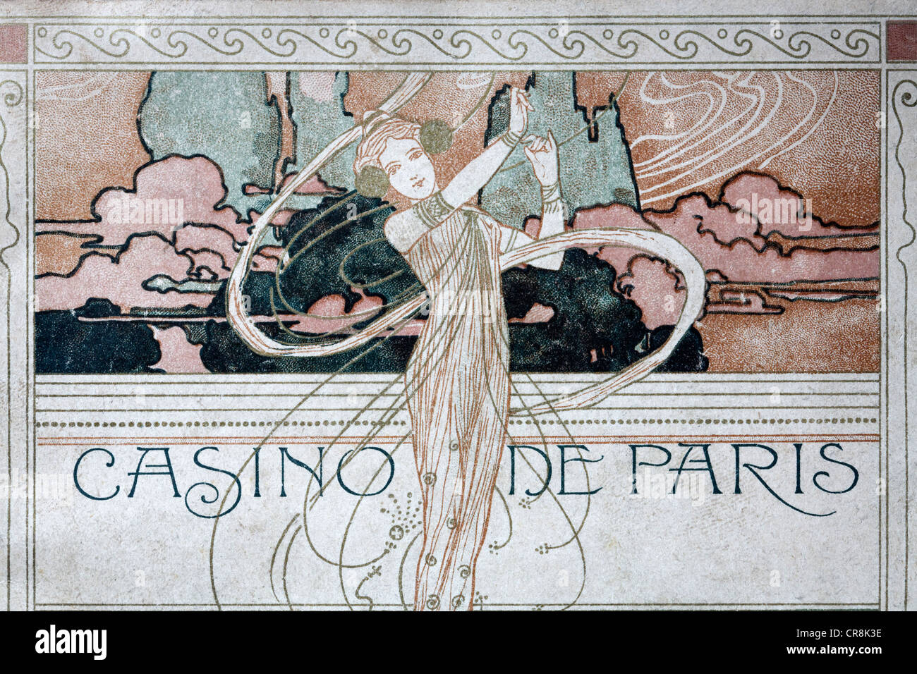 Casino de Paris, dessin de femme, style art nouveau, titre d'un programme historique, autour de 1900, France, Europe Banque D'Images