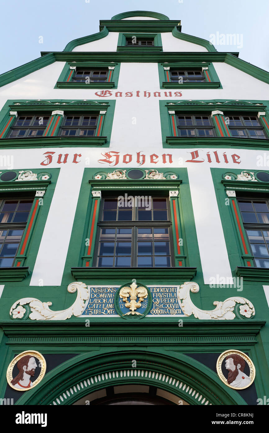 Zur Hohen Lilie inn, une taverne, historique, place Domplatz Erfurt, Thuringe, Allemagne, Europe Banque D'Images