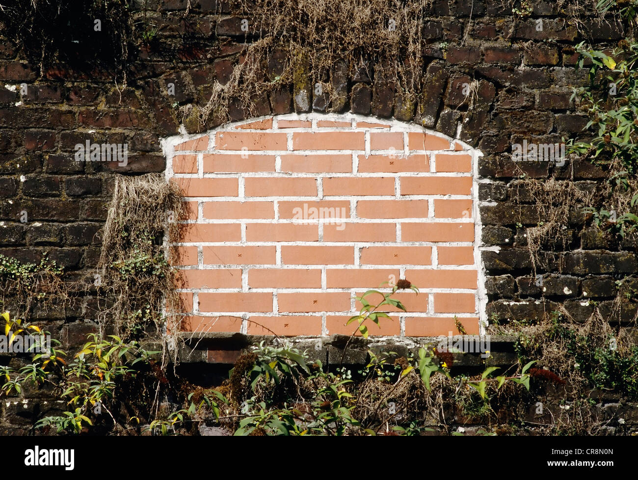 Nouvelle fenêtre murée d'une ruine industrielle, Nordrhein-Westfalen, Germany, Europe Banque D'Images