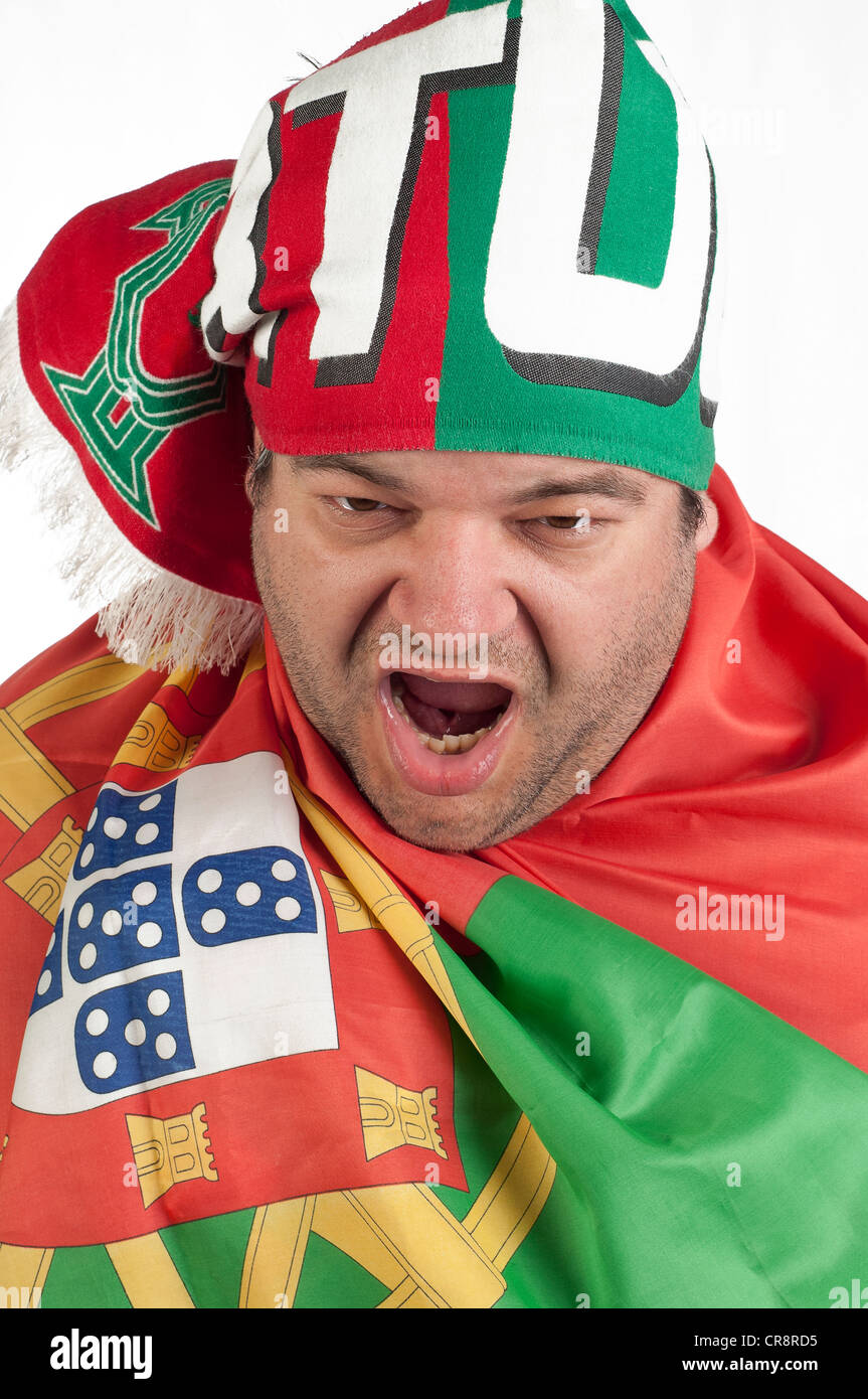 Portugal fan de foot avec le drapeau portugais Banque D'Images