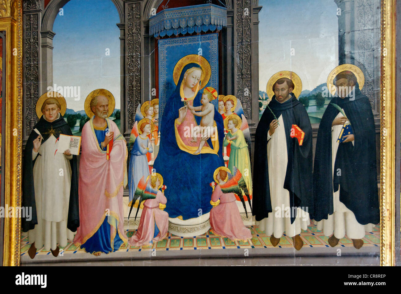 Mise à peinture de Fra Angelico le triptyque de l'église San Domenico Florence Toscane Italie Banque D'Images