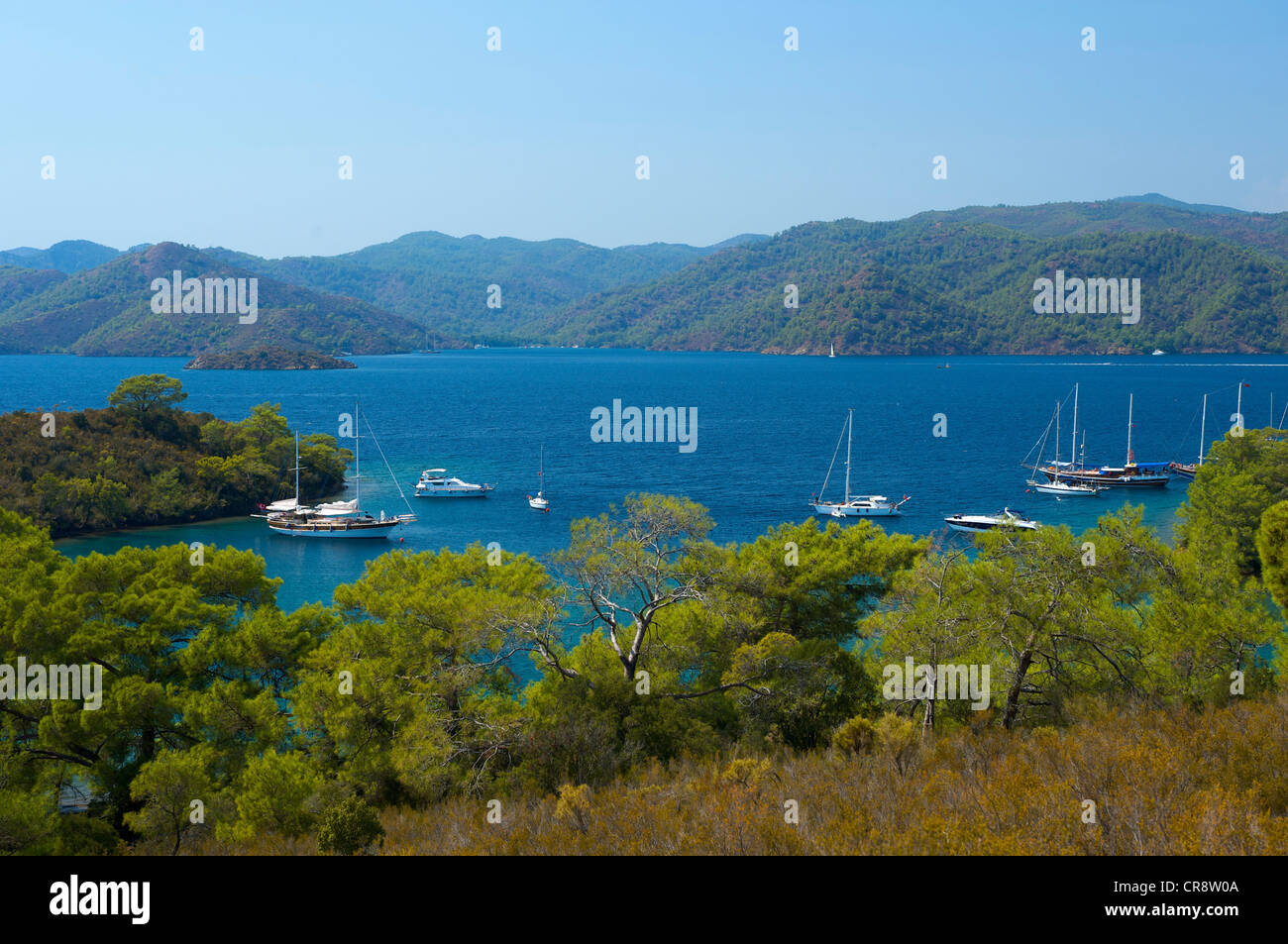 La plage de Calis, l'Île Adlar, 12 tour d'île en île, Fethiye, Turquie, Côte égéenne turque Banque D'Images