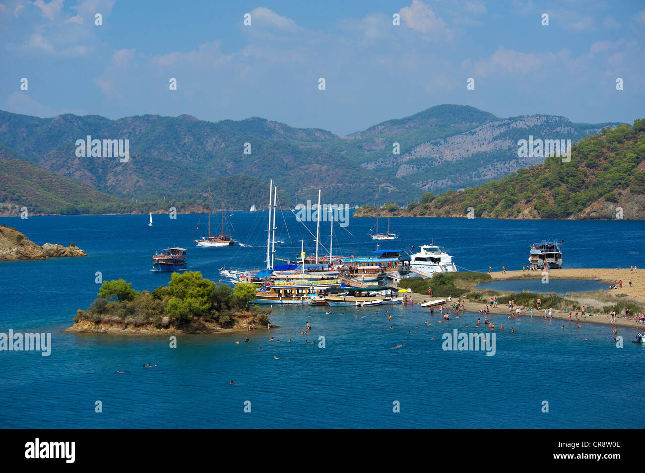 La plage de Calis, l'Île Adlar, 12 tour d'île en île, Fethiye, Turquie, Côte égéenne turque Banque D'Images
