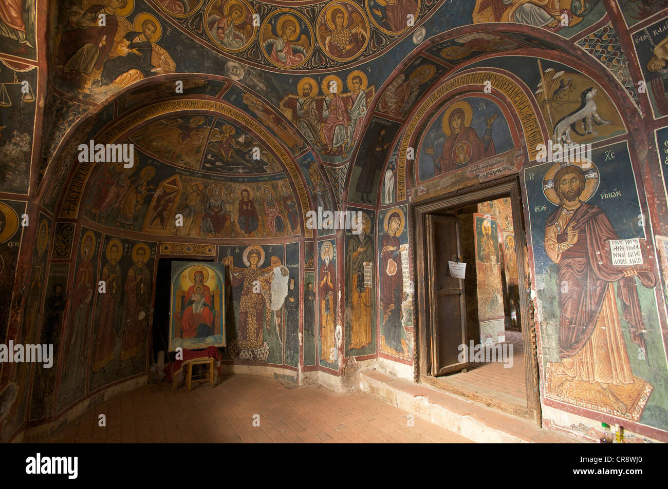 900 ans de peintures murales de l'église grecque orthodoxe église Panagia Phorbiotissa, Patrimoine Mondial de l'Église, Asinou Banque D'Images