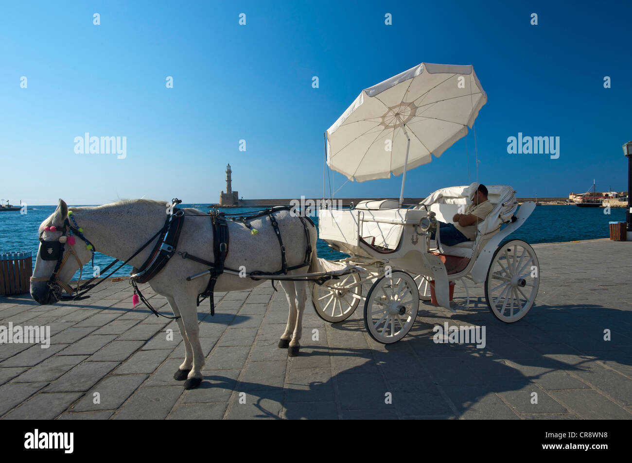 Promenades en calèche dans le port de La Canée, Crète, Grèce, Europe Banque D'Images