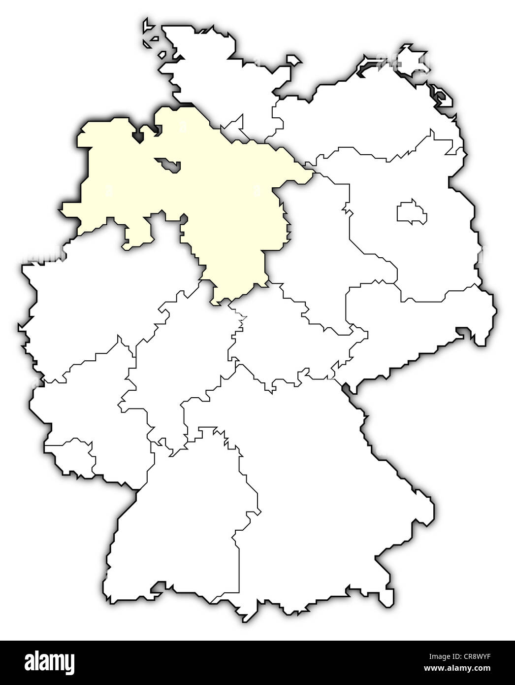 Carte politique de l'Allemagne avec plusieurs États où la Basse-Saxe est mis en évidence. Banque D'Images