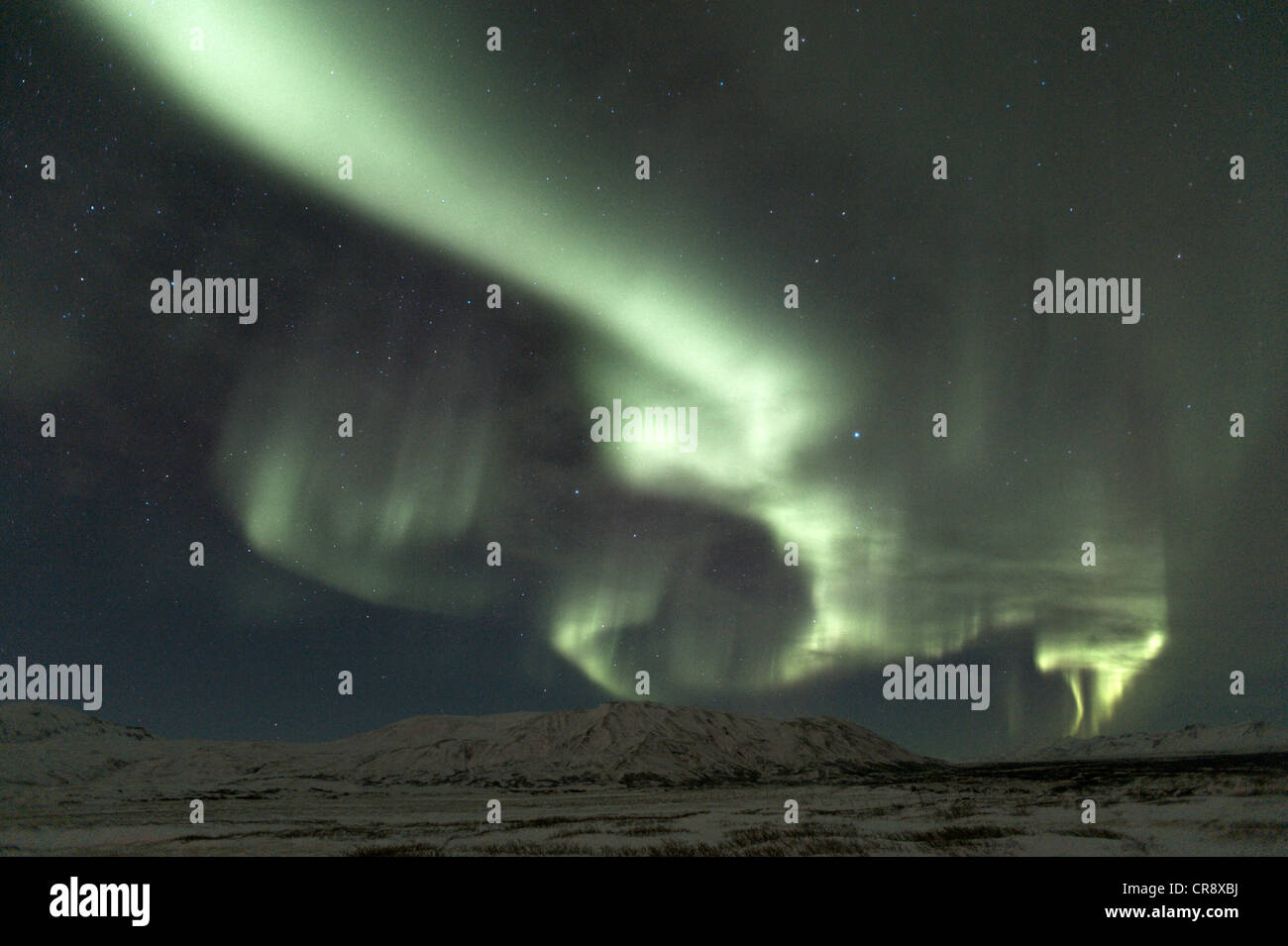 Northern Lights (aurores boréales) à Þingvellir, Islande, Europe Banque D'Images