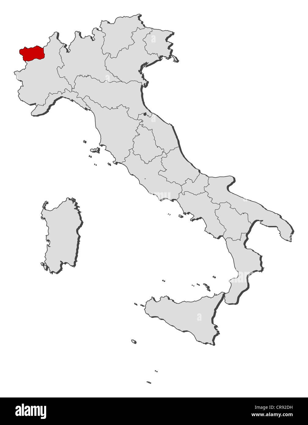 Carte politique de l'Italie avec plusieurs régions où la vallée d'Aoste est  en surbrillance Photo Stock - Alamy