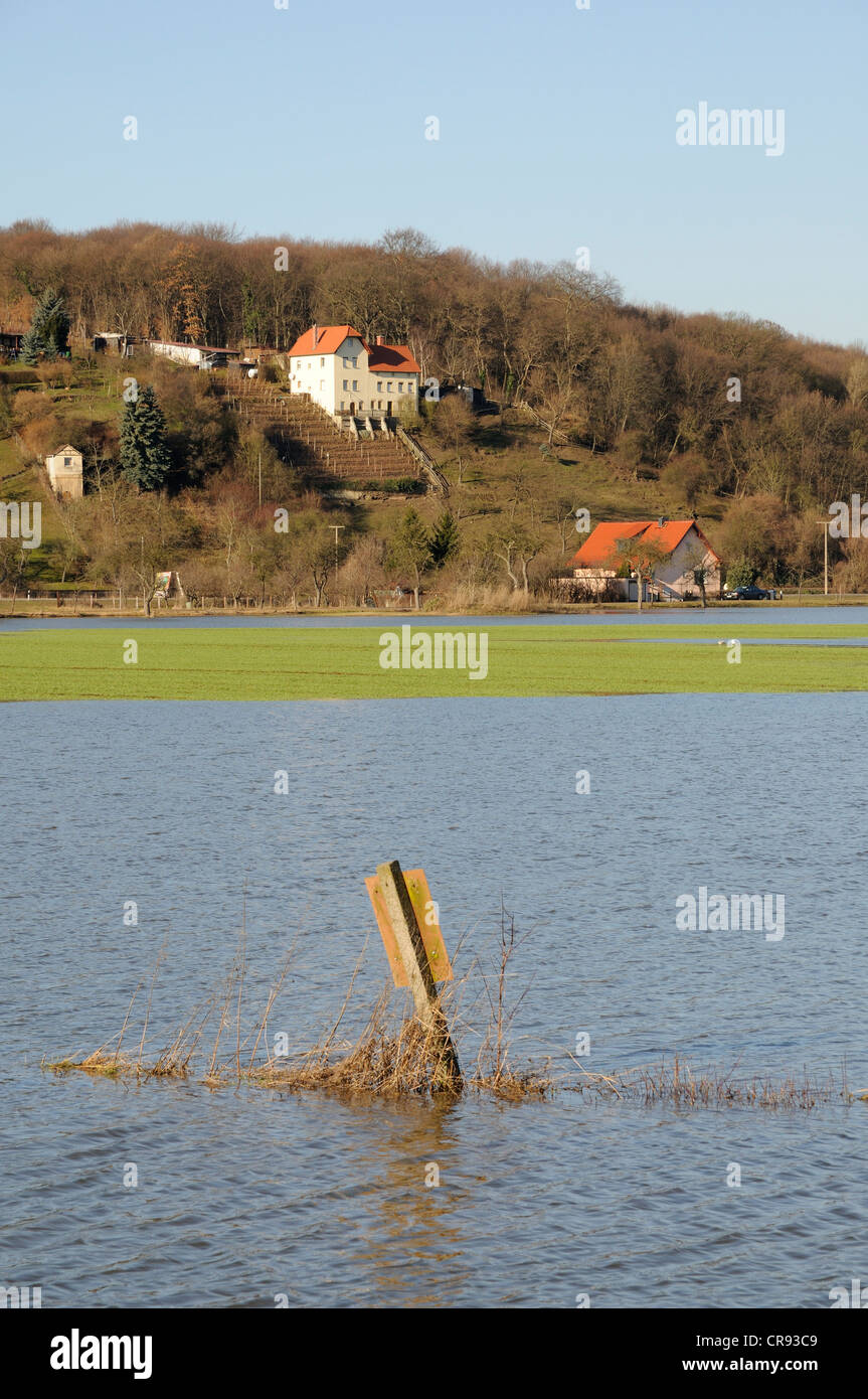 Les inondations dans les régions des rivières Saale-Unstrut, Saxe-Anhalt, Allemagne, Europe Banque D'Images