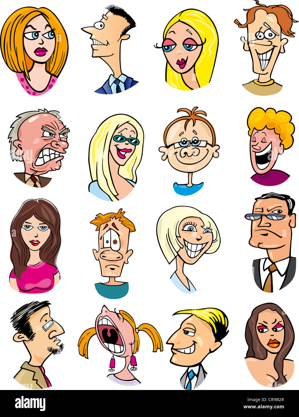 Cartoon illustration de différentes personnes et les émotions des personnages Banque D'Images