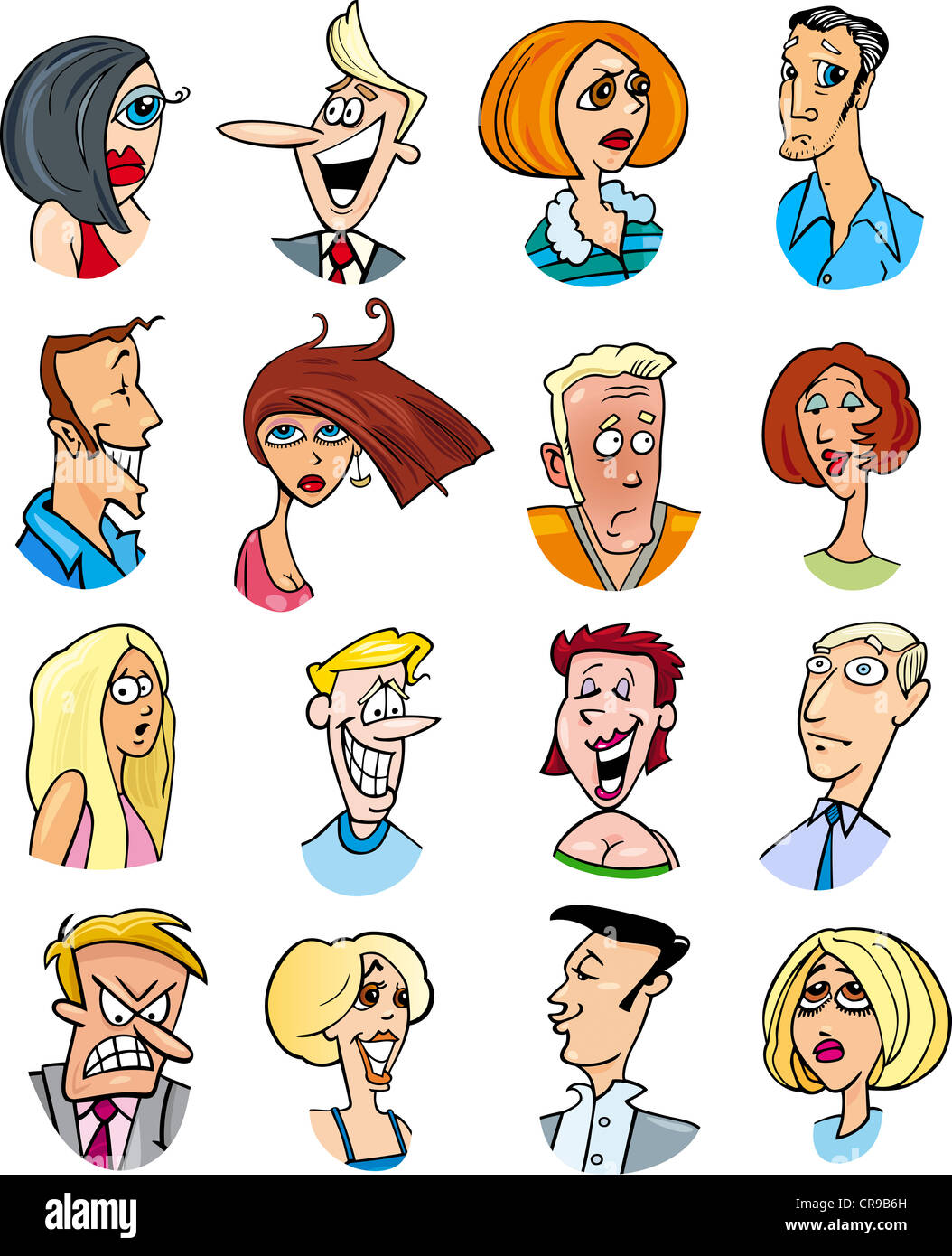 Cartoon illustration de différentes personnes et les émotions des personnages Banque D'Images