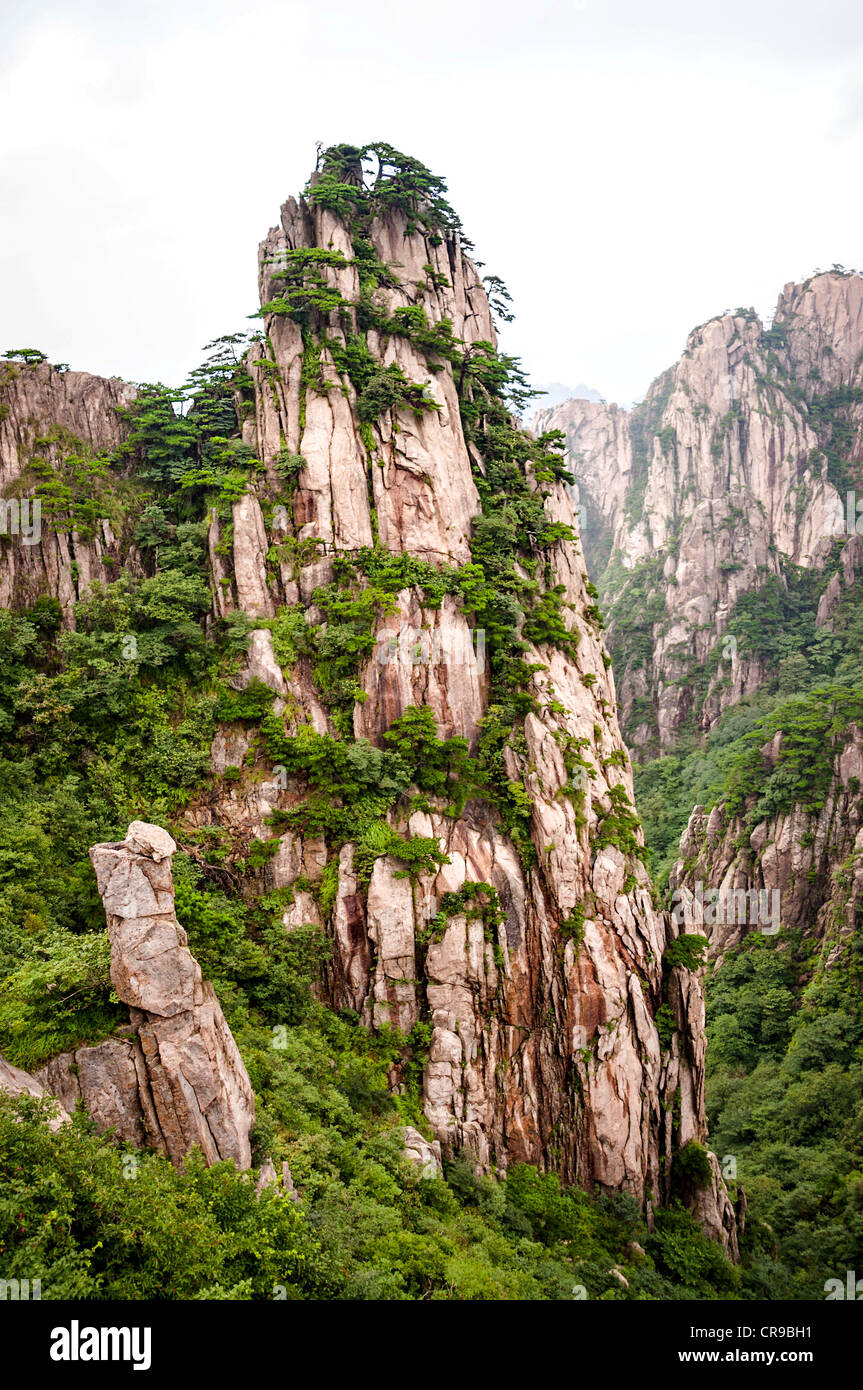 Huangshan pic de montagne dans une vallée en Chine Banque D'Images