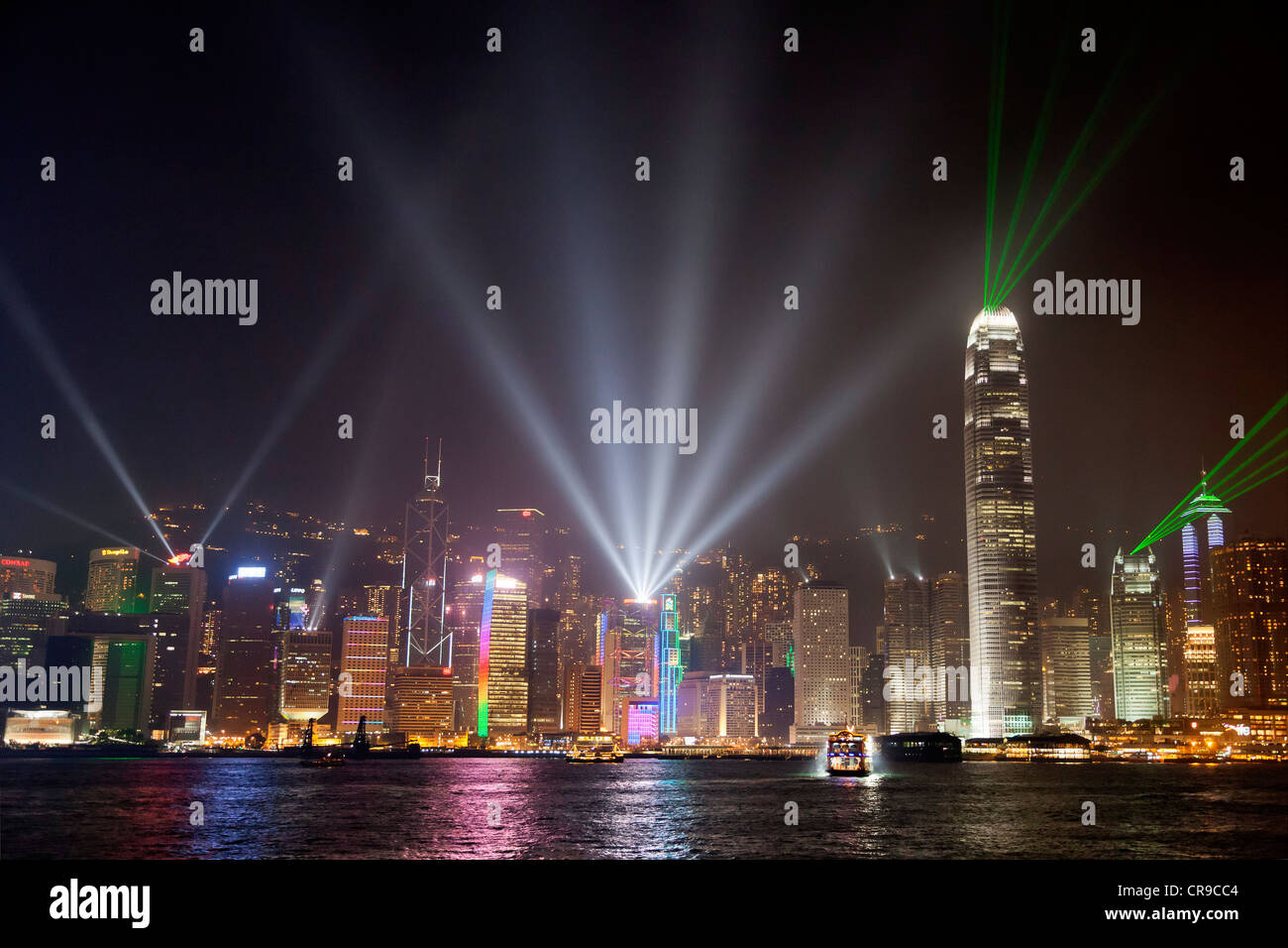 Show Laser dans le port de Victoria de Hong Kong Banque D'Images