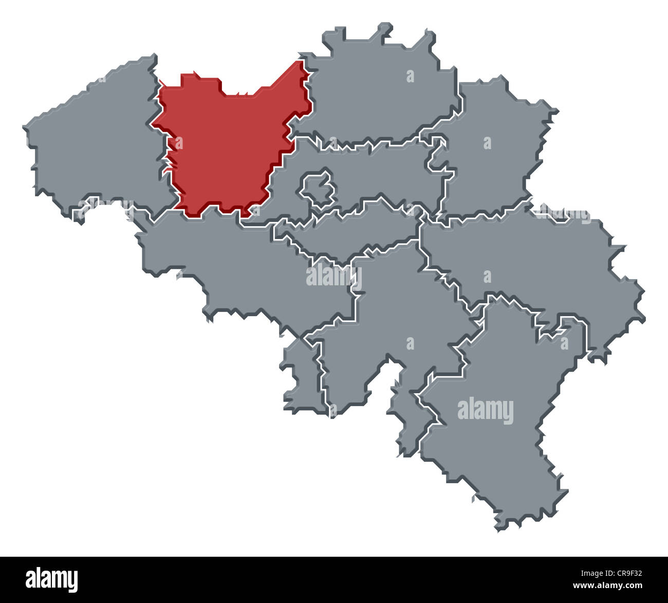 Carte politique de la Belgique avec les divers états où Flandre orientale est en surbrillance. Banque D'Images