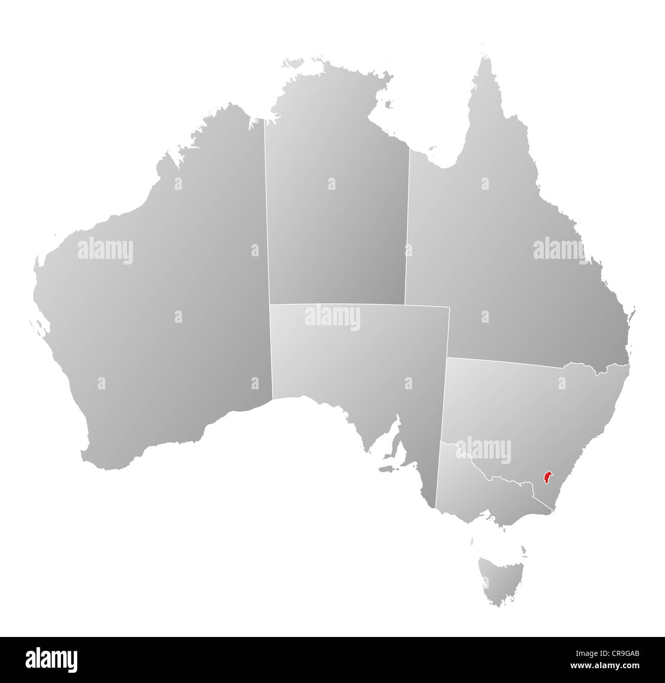 Carte politique de l'Australie avec le territoire de la capitale de plusieurs États où est mis en évidence. Banque D'Images