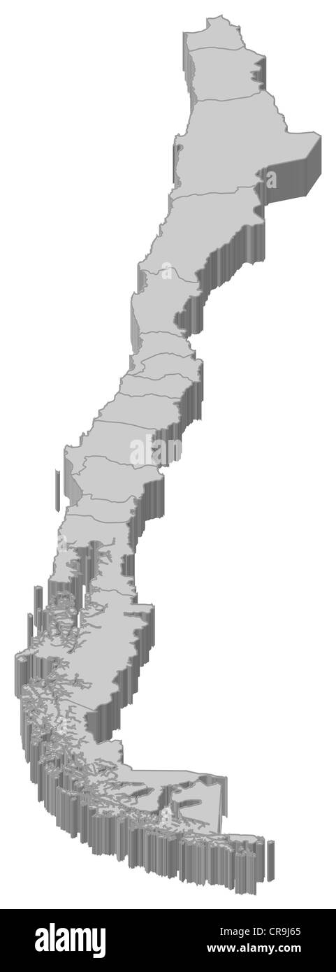 Carte politique du Chili avec l'plusieurs régions. Banque D'Images
