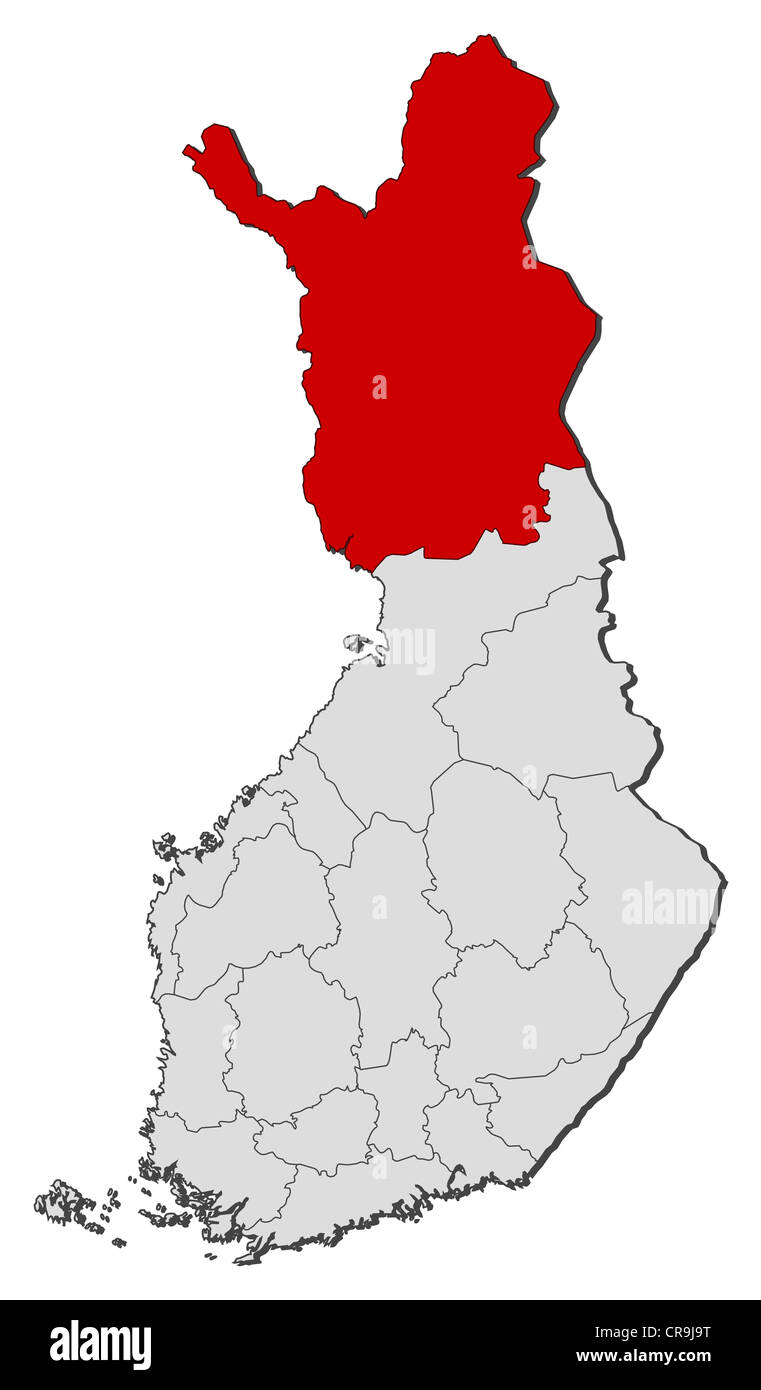 Carte politique de la Finlande, à l'plusieurs régions où la Laponie est en surbrillance. Banque D'Images