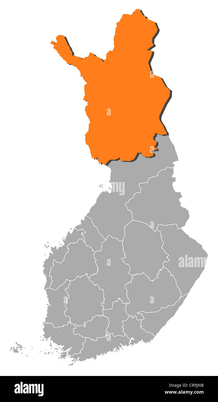 Carte politique de la Finlande, à l'plusieurs régions où la Laponie est en surbrillance. Banque D'Images