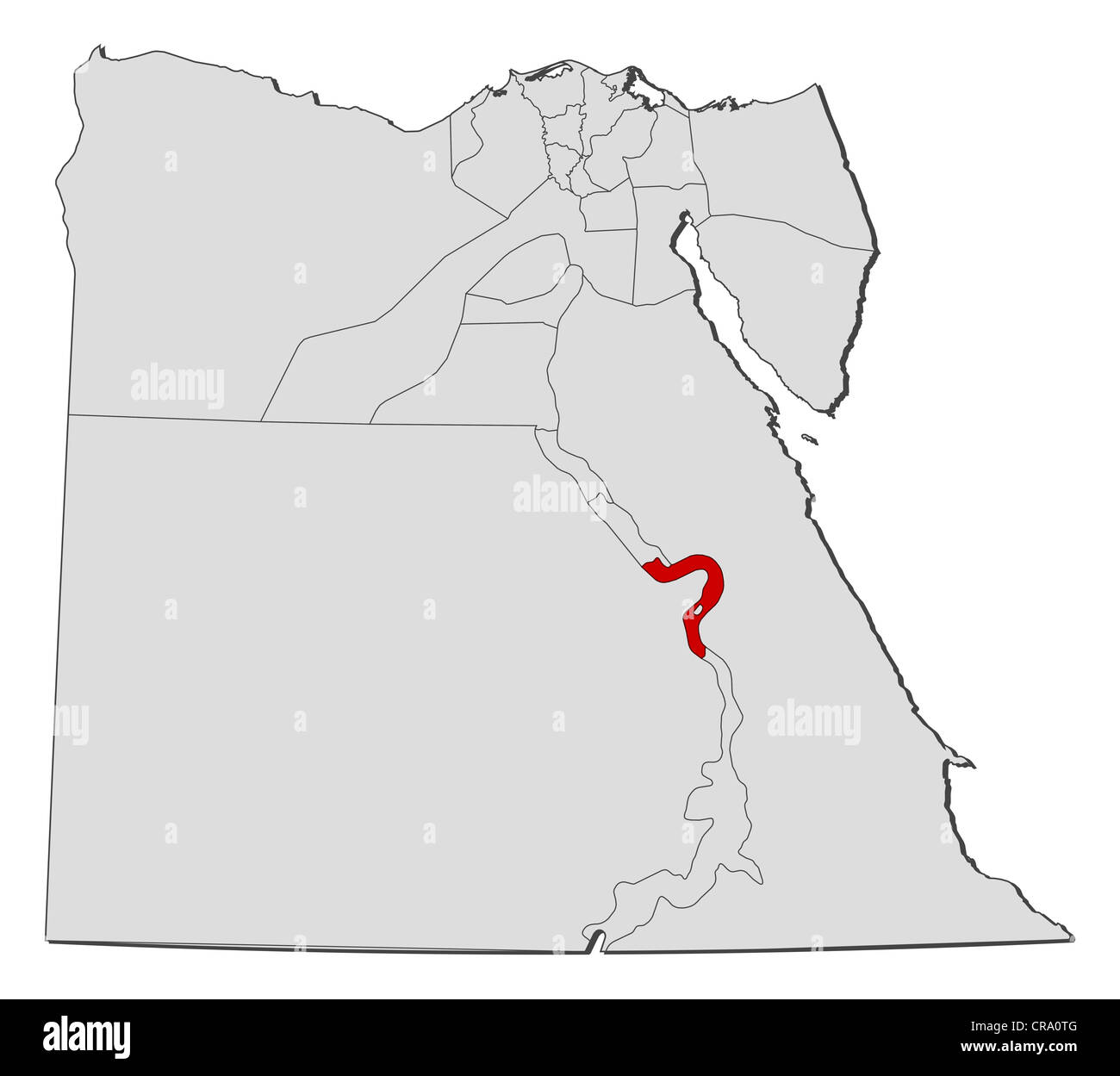 Carte politique de l'Egypte avec l'plusieurs gouvernorats Qena où est mis en évidence. Banque D'Images