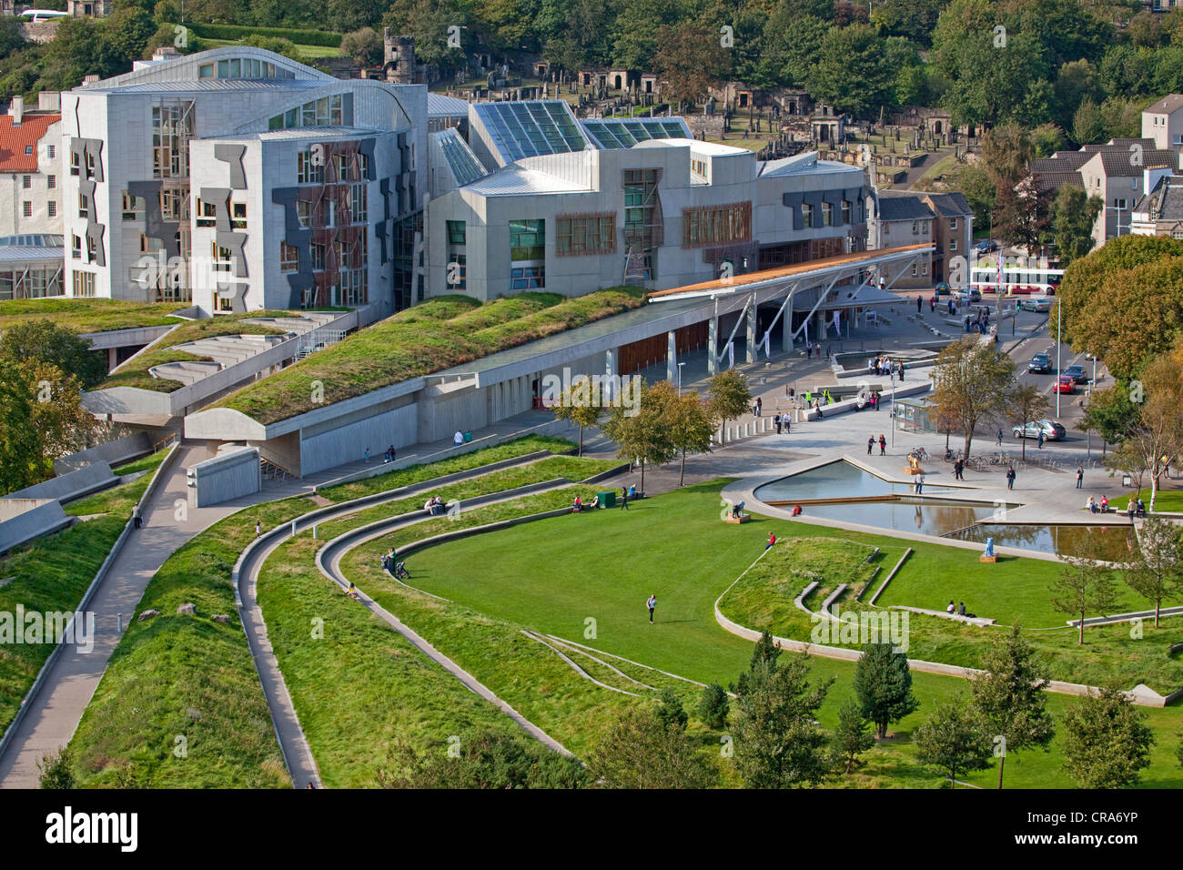 Le Parlement écossais à Holyrood vue de la Salisbury Crags, Édimbourg. Banque D'Images