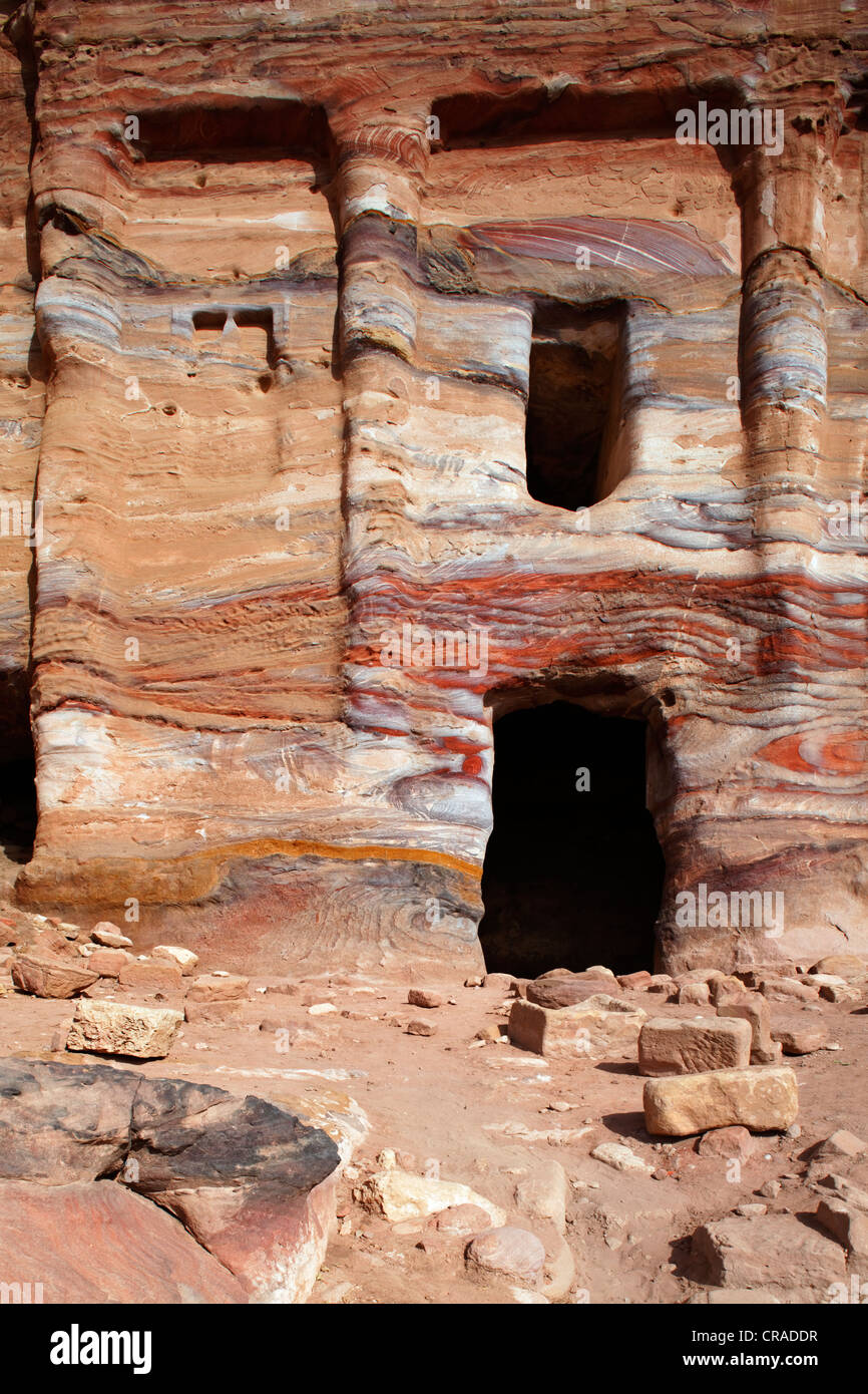 Tombe de soie, Pétra, capitale des Nabatéens, rock city, UNESCO World Hertage Site, Wadi Musa Banque D'Images