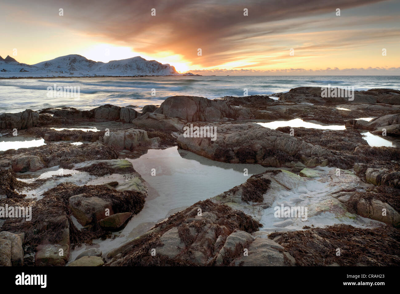 L'humeur du soir à Skagsanden, plage près de Flakstad, Flakstadsøya, îles Lofoten, Nordland, Norvège, Europe Banque D'Images L'humeur du soir à Skagsanden, plage près de Flakstad, Flakstadsøya, îles Lofoten, Nordland, Norvège, Europe Banque D'Images