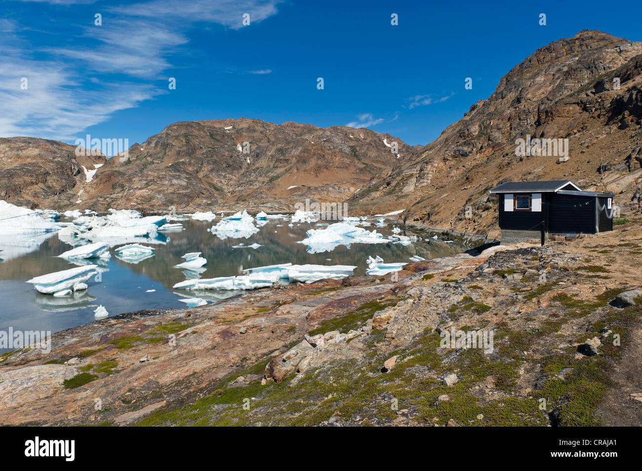 Station Sermilik, une station de recherche danois, péninsule d'Ammassalik, fjord Sermilik, Est du Groenland Banque D'Images