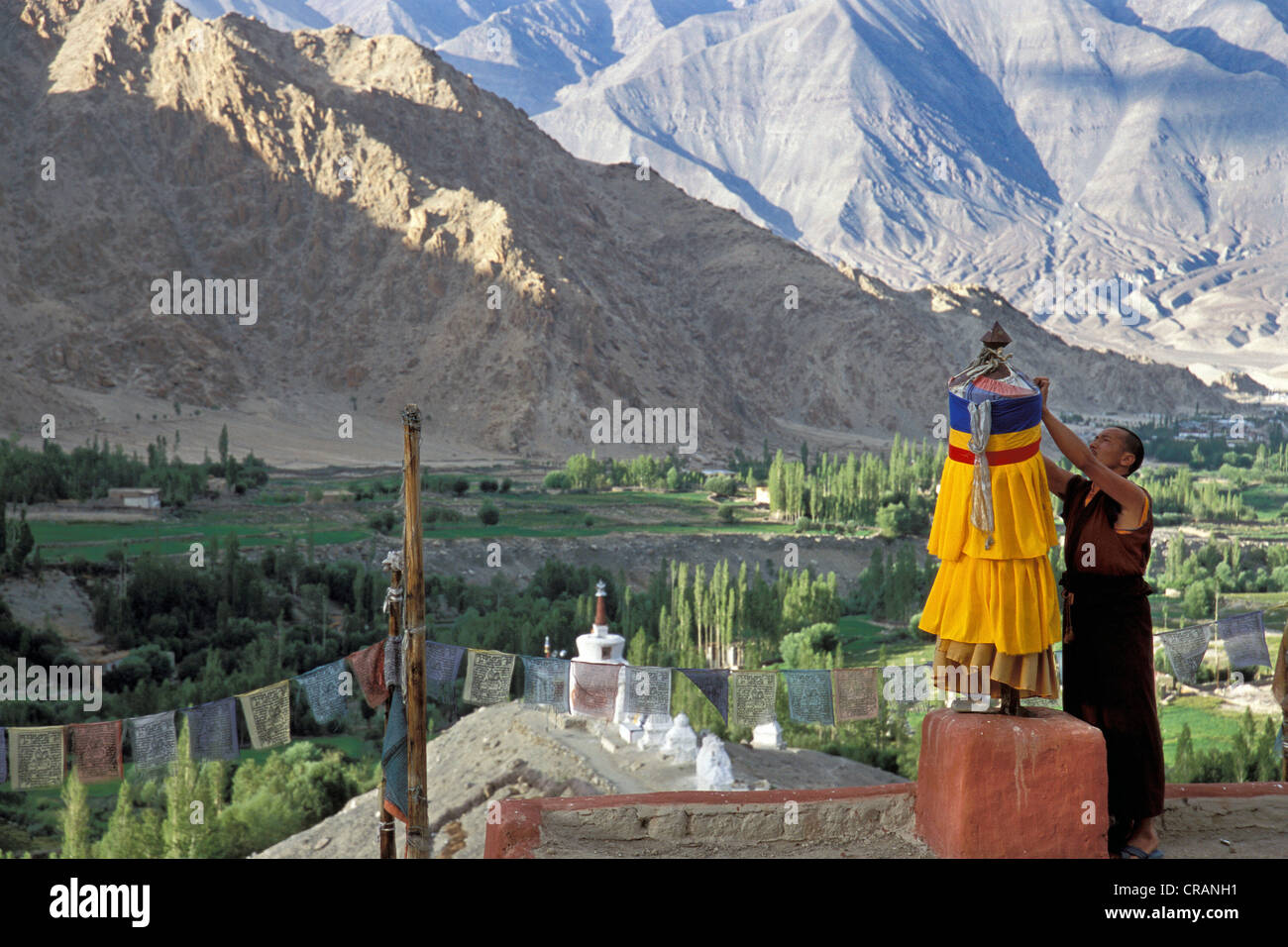Le moine au monastère de Likir, Ladakh, le Jammu-et-Cachemire, dans le Nord de l'Inde, Indienne, Himalaya, Asie Banque D'Images