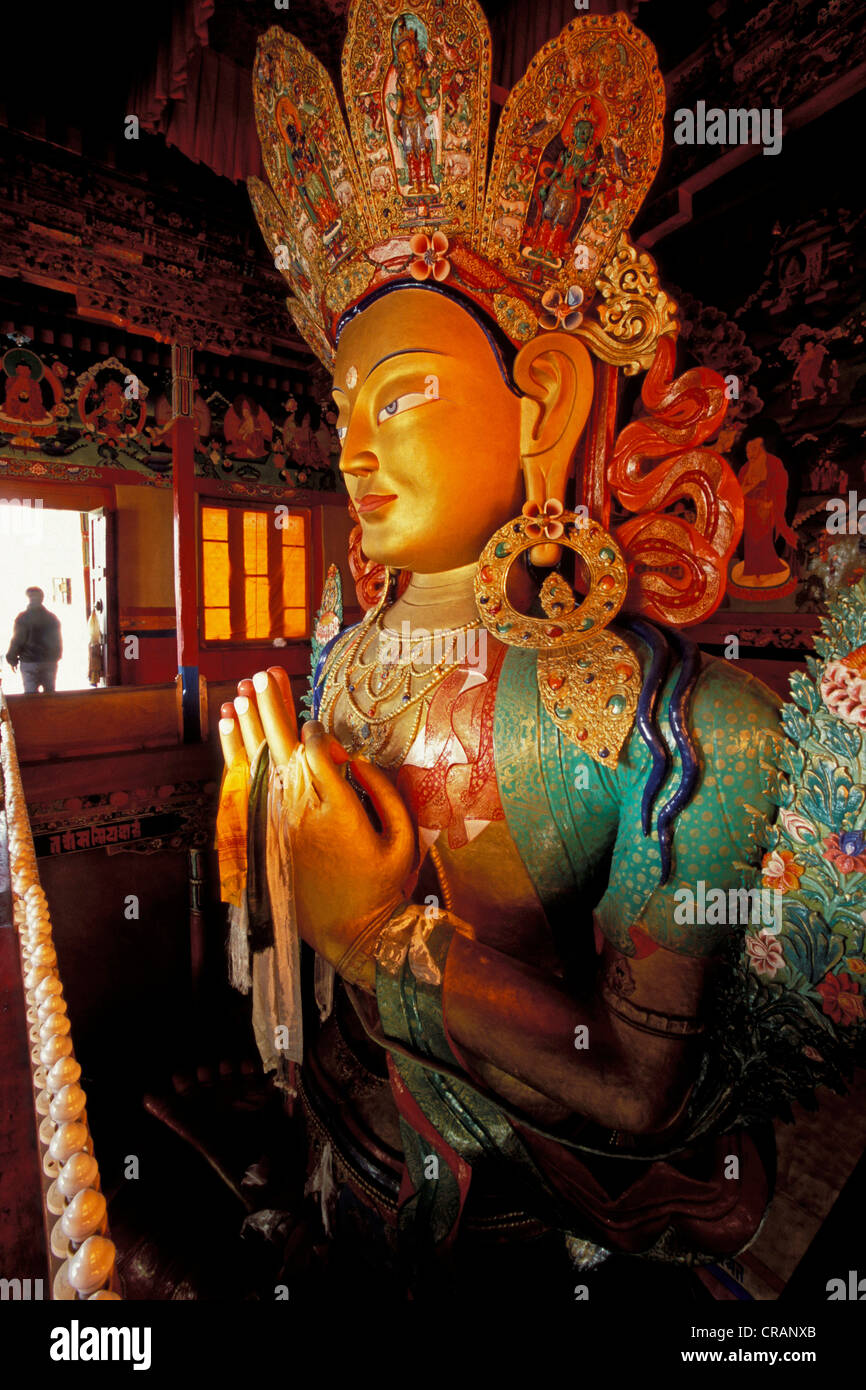 Statue de Bouddha, le monastère de Tikse, un monastère de l'école Gelugpa, Jammu-et-Cachemire, Ladakh, Himalaya indien, l'Inde du nord Banque D'Images